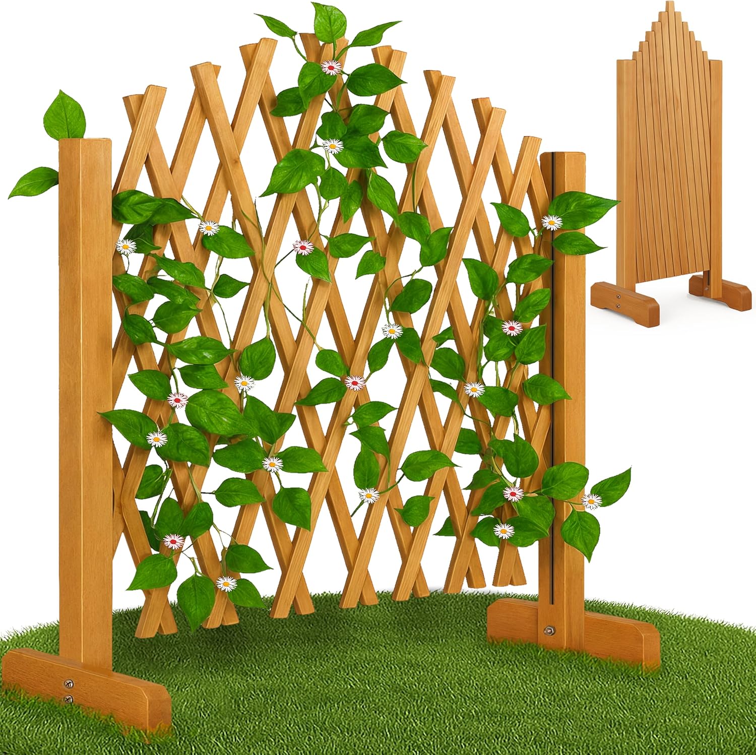 GARDEBRUK® Expanding Wooden Garden Trellis Fence | Panel Expandable up to 200cm Wide | Freestanding Room Divider Adjustable Privacy Screen | Plant Support for Climbing Plants | 200x107cm