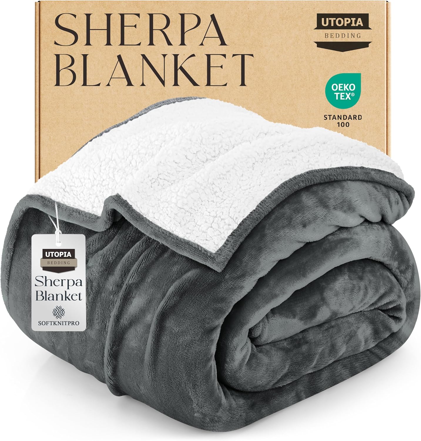 Utopia Bedding Sherpa Blanket Full Size (Grey, 90x84 Inches) - Soft Lightweight Plush Fleece Reversible Blanket for Bed, Sofa, Couch, Camping and Travel
