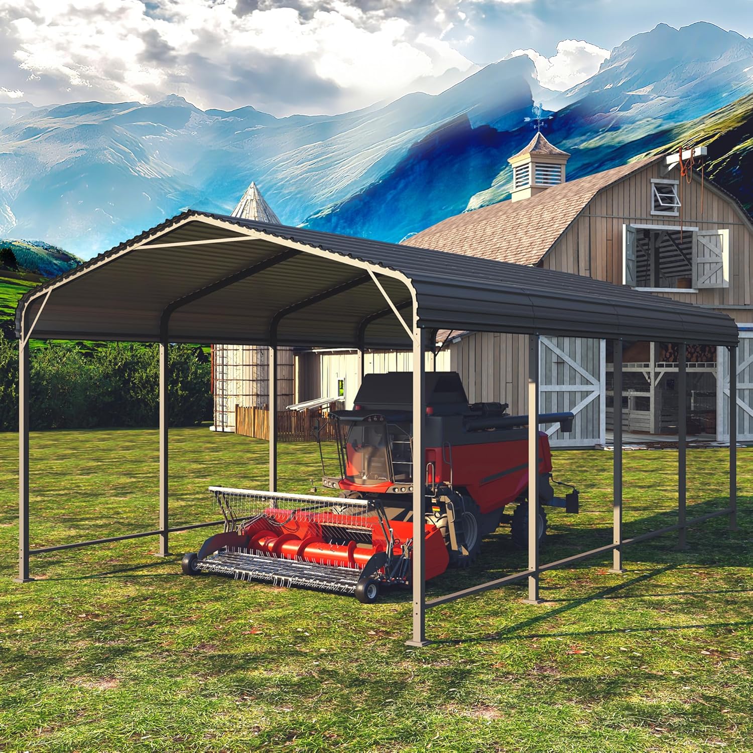 12x20FT Metal Carport, Heavy Duty Carport Canopy with Reinforced Frame and Base for All-Weather, Outdoor Garage Car Port for Pickup Trucks, Boats, Tractors or Party