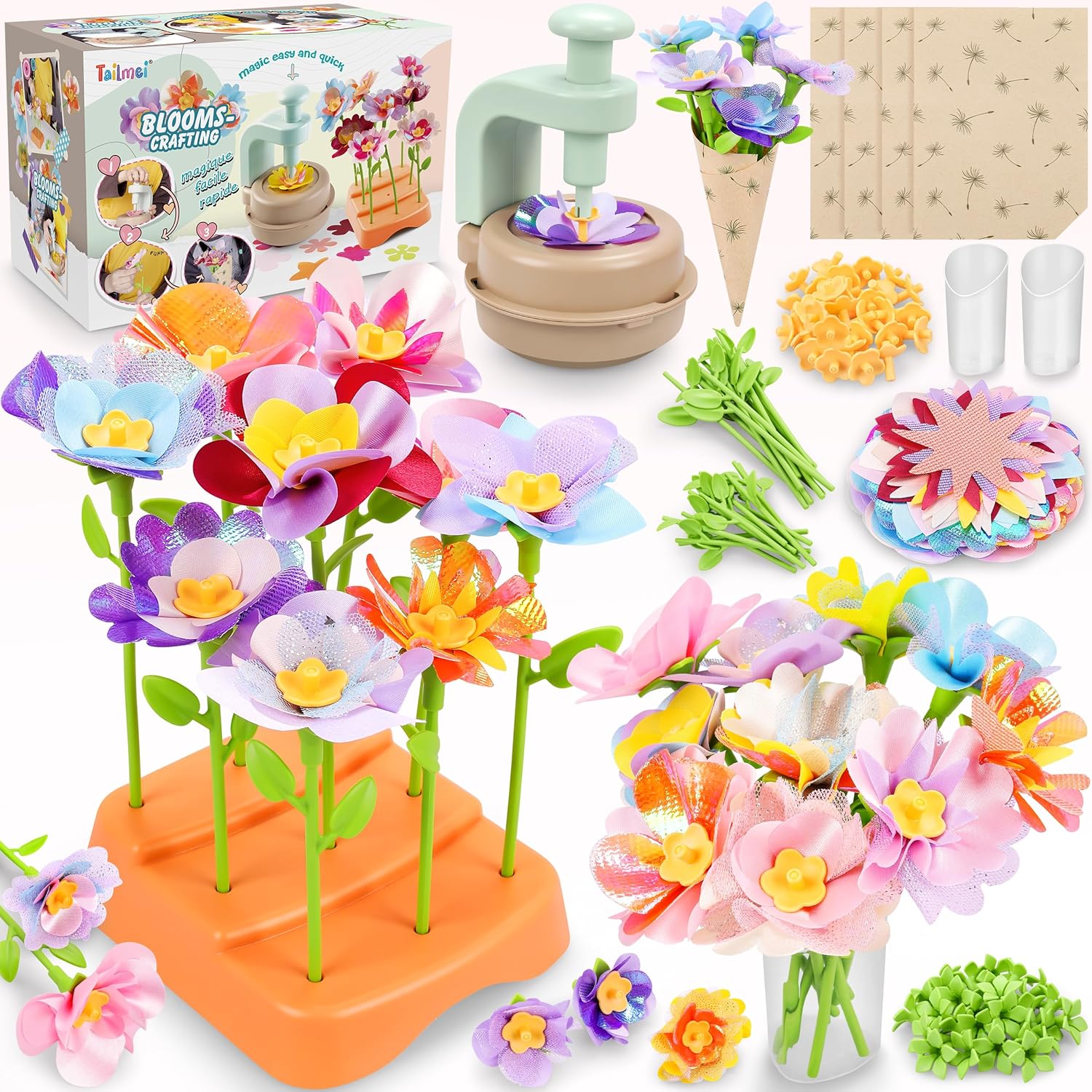 Tailmei Flower Craft Kit for Girls - Build Artificial Flower Bouquet Toys, Ages 3-12