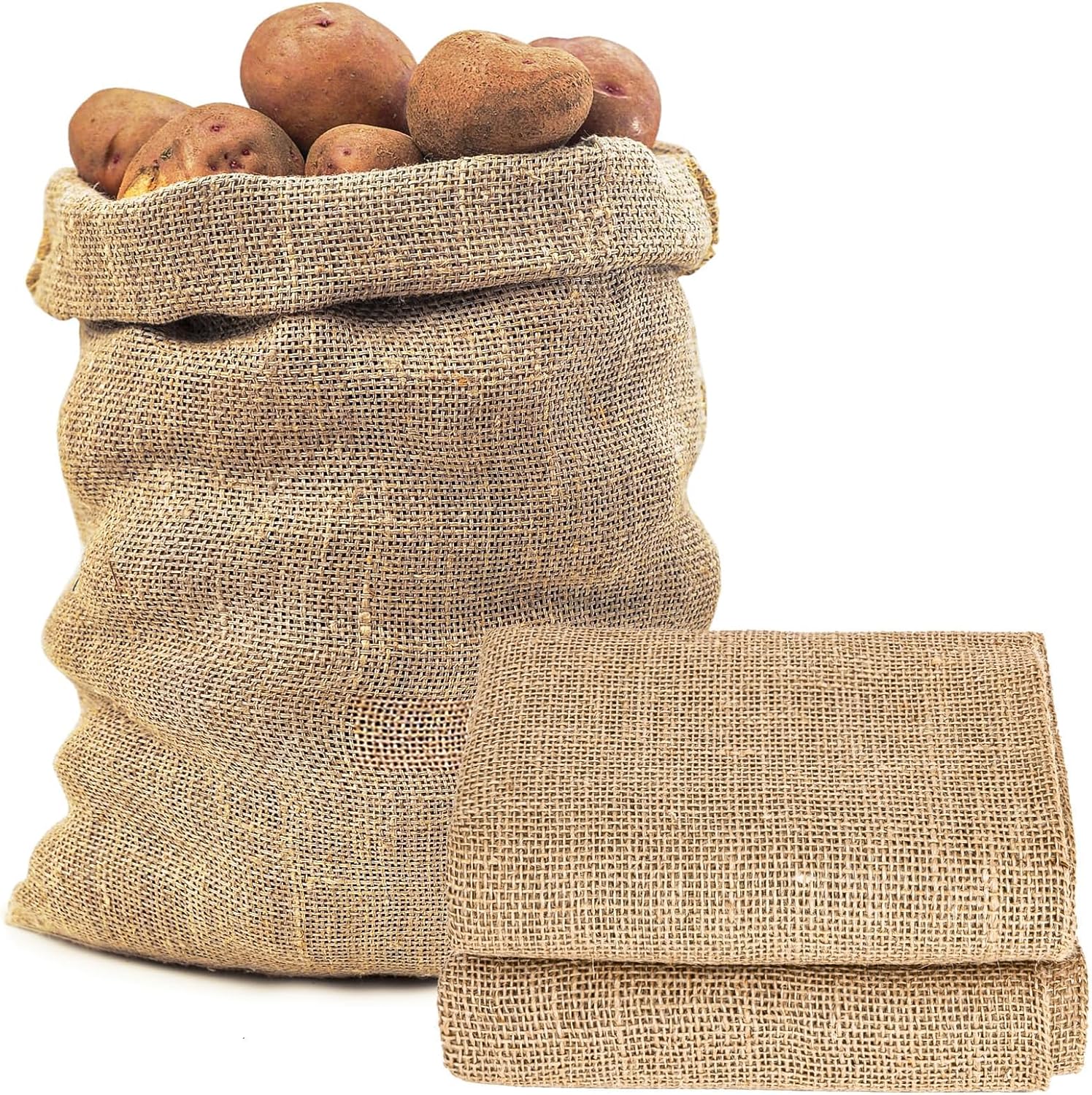 2 PCS Burlap Sack - 18.5" x 27.5" Burlap Bags for Plants High Density Natural Jute Bags of Potatoes Plant Grow Bags with Rope Potato Sacks Race Bags Potato Storage,Multipurpose