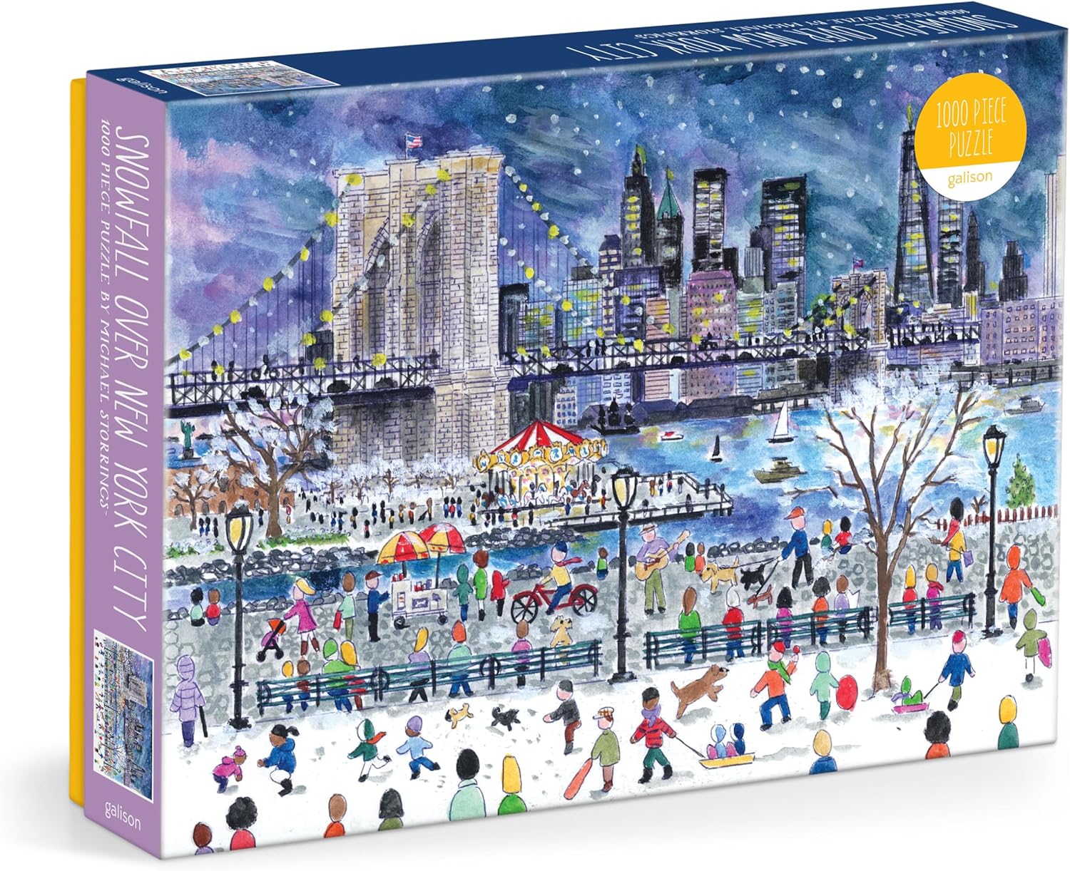 Galison Brooklyn Bridge In Winter – 1000 Piece Michael Storrings Jigsaw Puzzle Featuring Beautiful Artwork Of NYC Brooklyn Bridge In The Winter Time