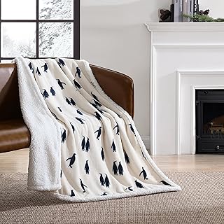 Eddie Bauer - Throw Blanket, Reversible Sherpa Fleece Bedding, Cozy Home Decor (Emperor Penguin, Throw)