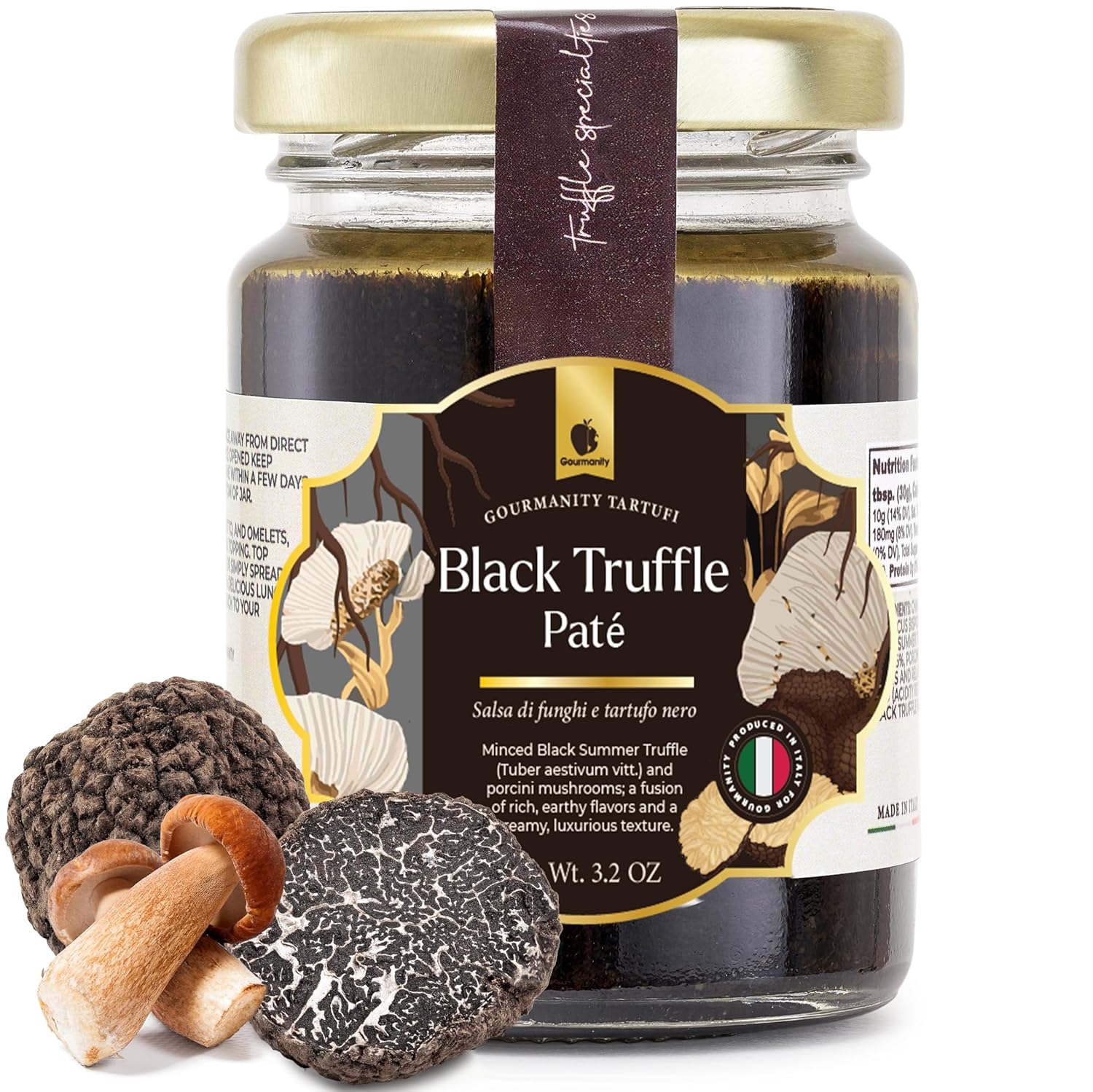 Gourmanity Black Truffle Pate, Rich & Savory Truffle Sauce for Restaurant-Style Cuisine, Made in Italy, 3.2 oz Jar