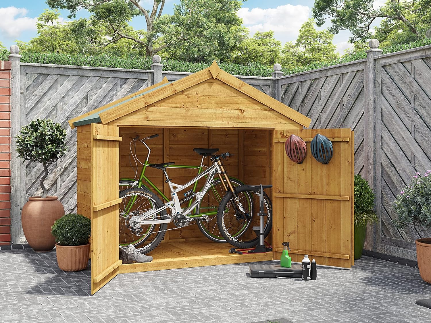 BillyOh 4x6 Tongue & Groove Wooden Apex Bike Log Tool Storage Double Door Roof Felt Store Shed 4ft x 6ft