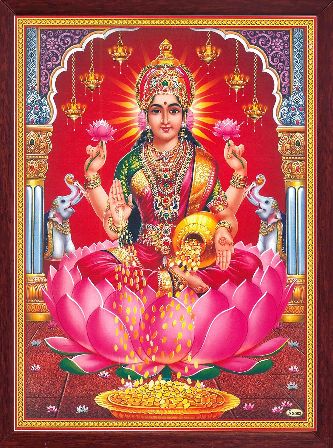 HandicraftStore Lakshmi, Power of Money and prosperity poster painting in wood craft frame, must for ever home/office/and gift purpose