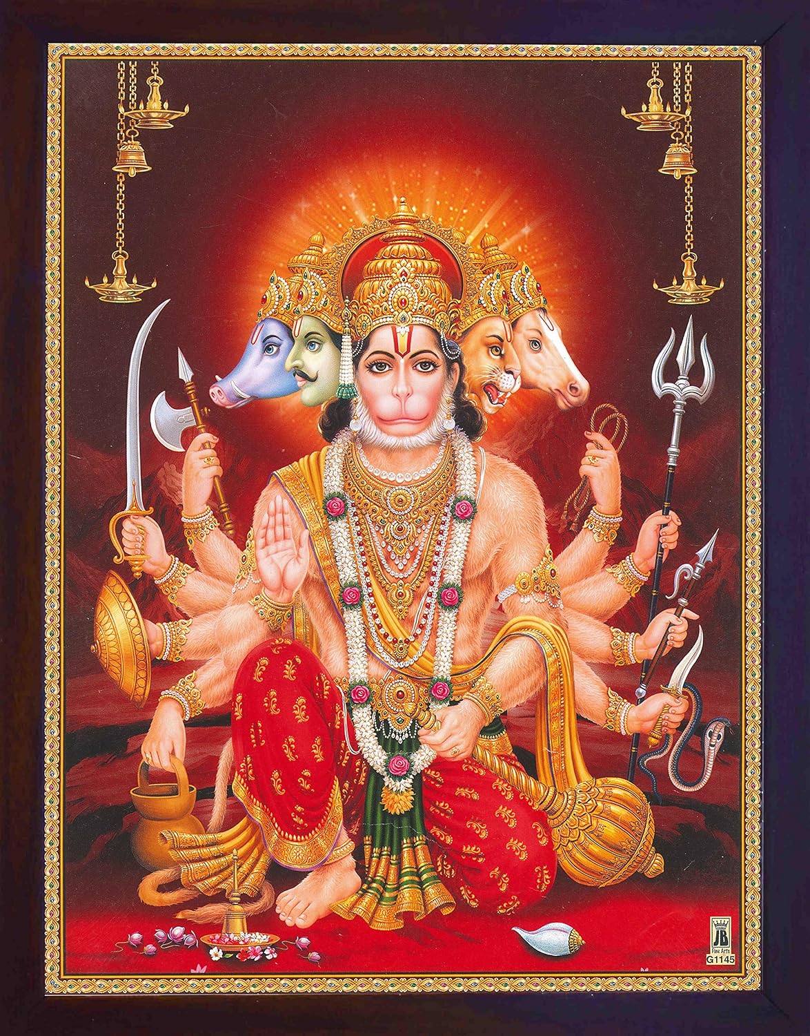 Handicraftstore Hanuman Panch Mukhi with Different Heads and Holding Various Weapons, Poster Print Gift Purpose. (220-122)