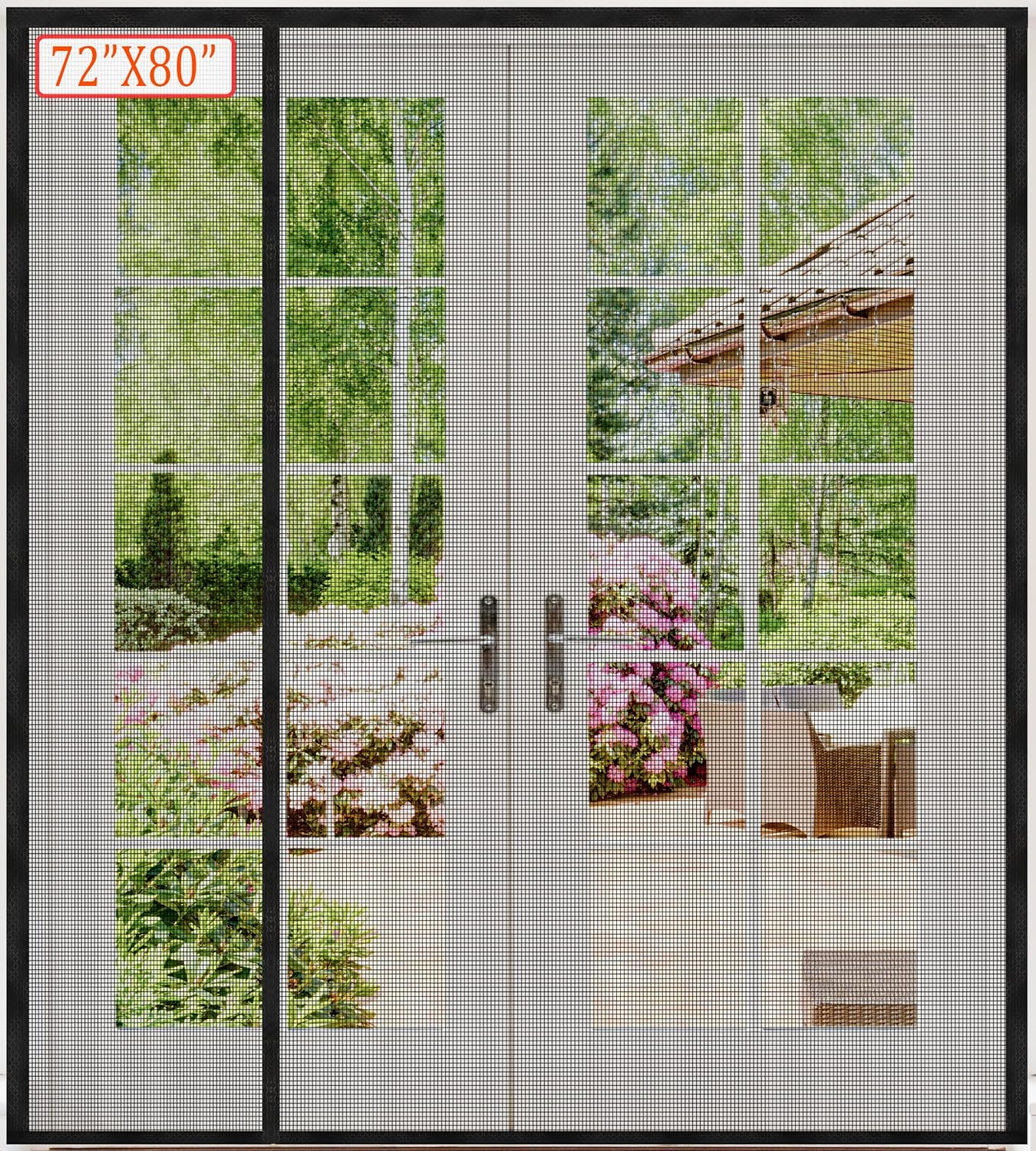 Reversible Heavy Duty Fiberglass Magnetic Screen Door for Sliding Door,Closely Spaced Magnets for a Tight Seal,French Door Bug Screen Magnetic Closure,Screen 74”x81”Left/Right Side Opening”