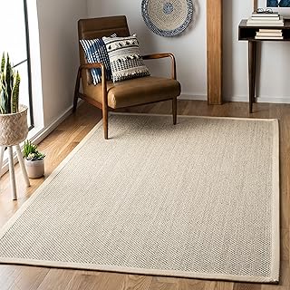 SAFAVIEH Natural Fiber Collection Area Rug - 6' x 8', Marble & Beige, Sisal with Cotton Border, Ideal for The Living Room, Bedroom, Dining Room (NF143C-68)