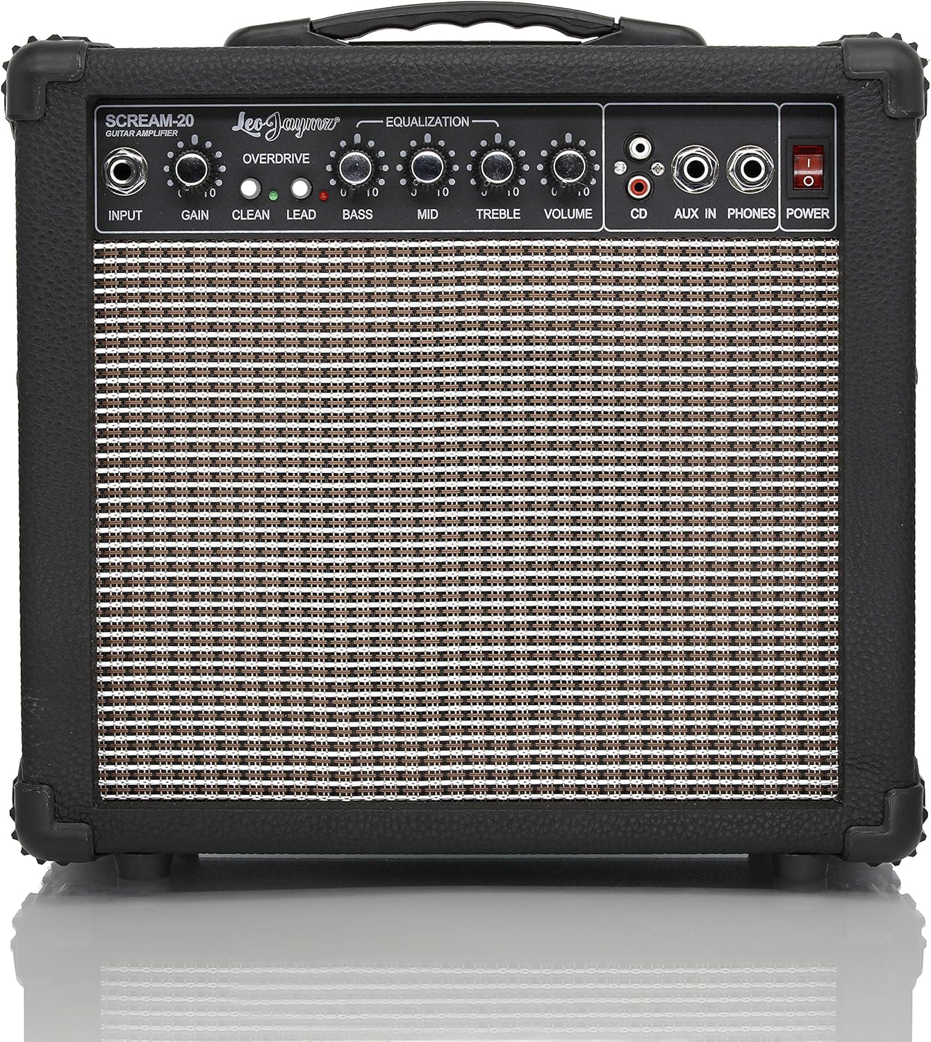 Leo Jaymz 20W Electric Guitar Amplifier - Clean and Distortion Channel - 3 Band Equalization and CD Line Input - Recording Studio, Practice Room, Small Courtyard (6.5", Black)