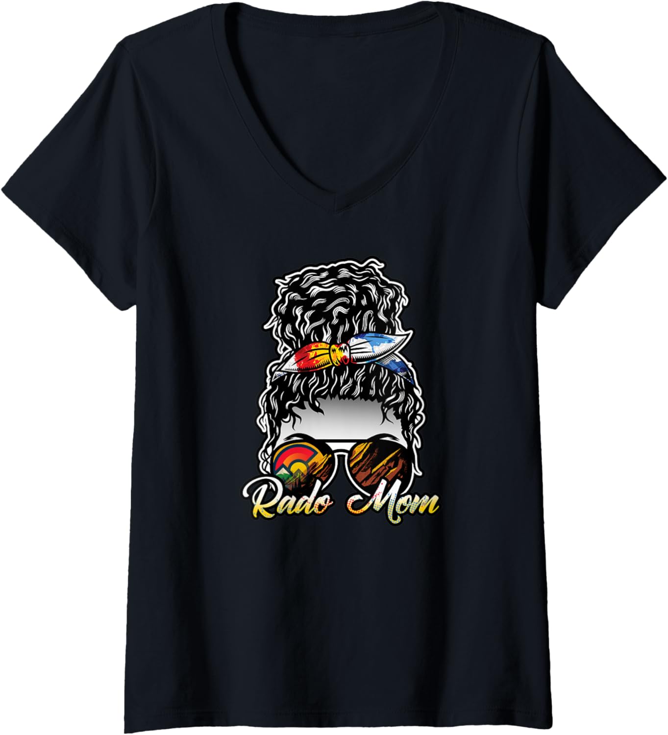 Womens Colorado - Rado Mom - Messy Bun Woman with Sunglasses V-Neck T-Shirt