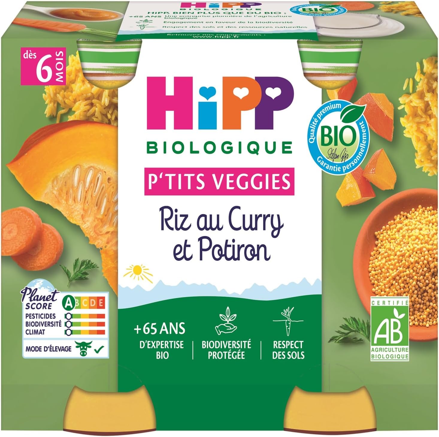 HiPP P'tits Veggies Rice With Curry and Pumpkin From 6 Months Organic 2 Pots