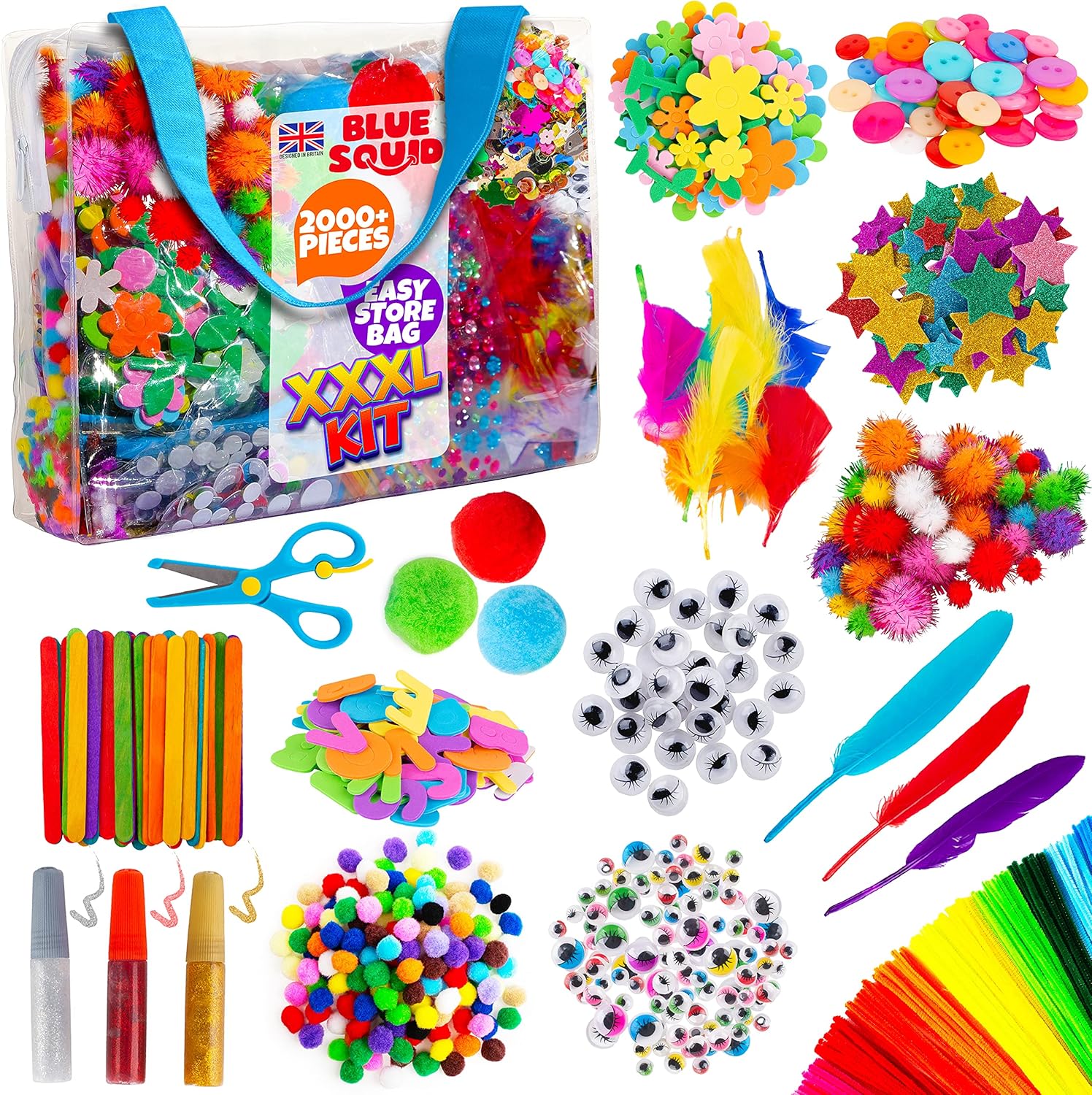 Blue Squid 2000+pcs Craft Kits for Kids, Ages 3-9 Girl Boys Gifts Arts and Crafts for Kids Craft Kits Toys for 3-9 Year Old Girls Boys Birthday Presents Gifts Crafts for 4-10 Year Olds