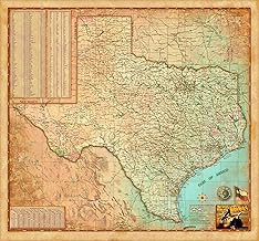 True North Publishing Texas Wall Map, Classic Antique Atlas Style, Features Shaded Relief Topography, Decorative & Functional - Choose Paper or Laminated (Laminated, 39" W x 36" H)