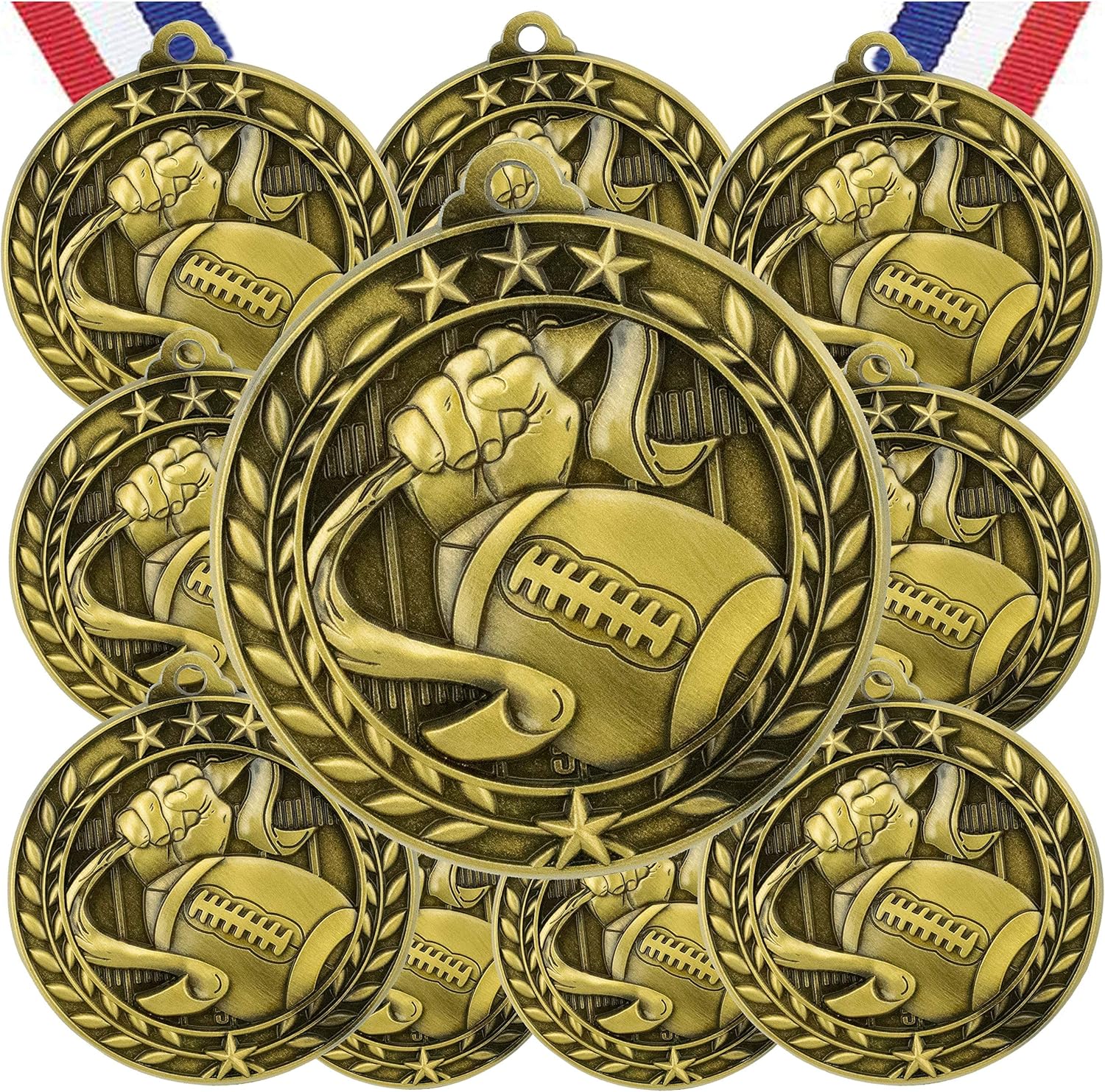 Express Medals Flag Football Gold Medals Trophy Award with Neck Ribbons WAMG-924 - (Pack of 10)