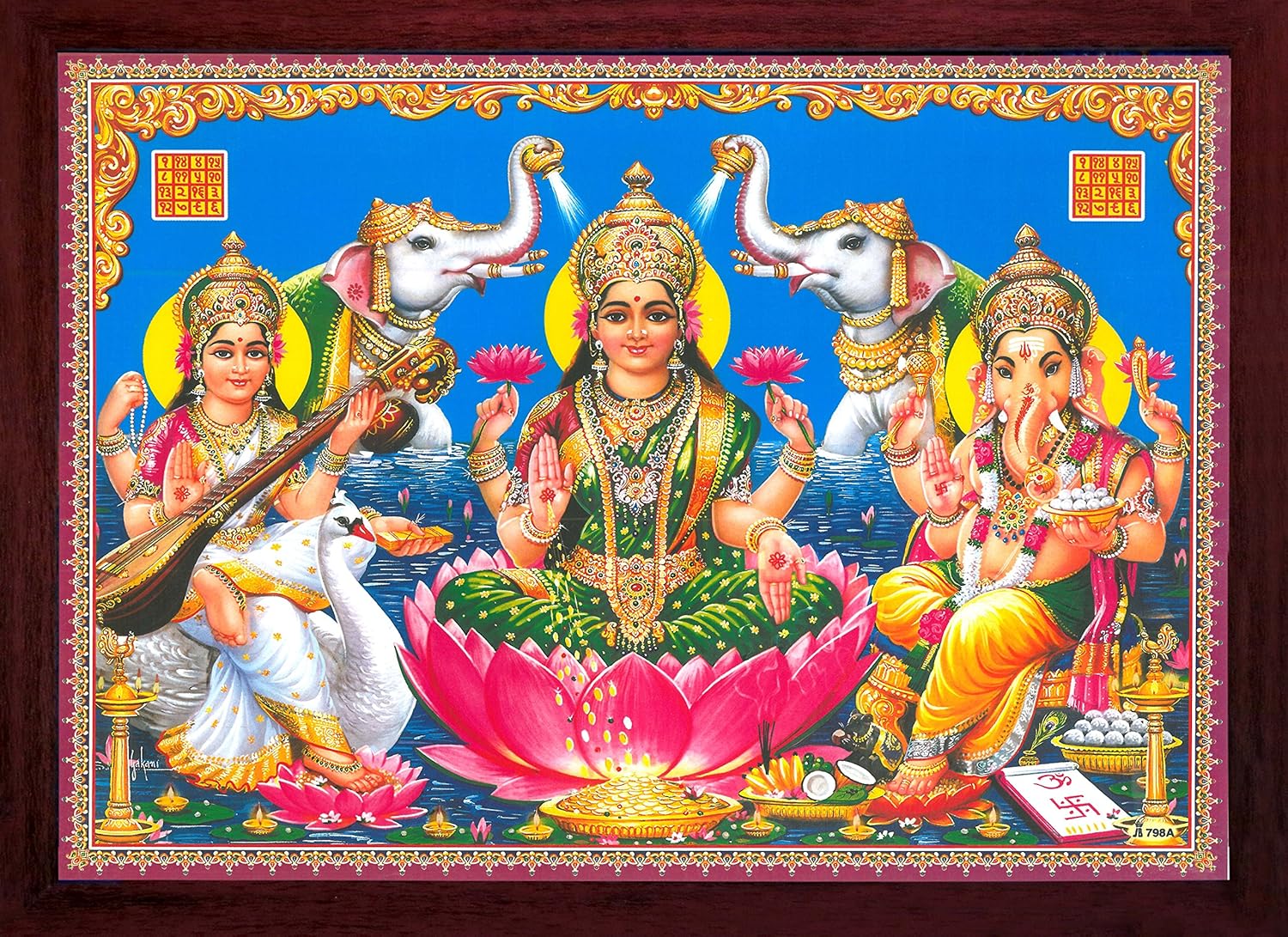 Lakshmi symbol Money and prosperity with Ganesha and Saraswati, Poster print with frame, Must for Home & purpose.