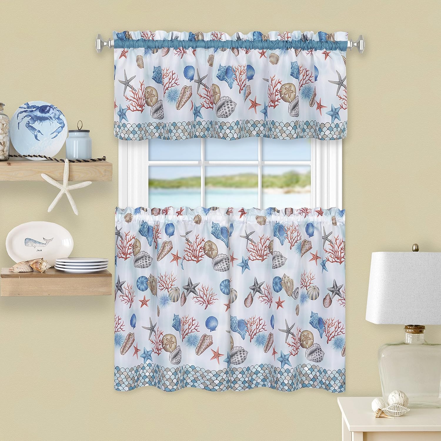 Achim Home Furnishings Coastal - Printed Tier & Valance Set - 58x24 - Blue
