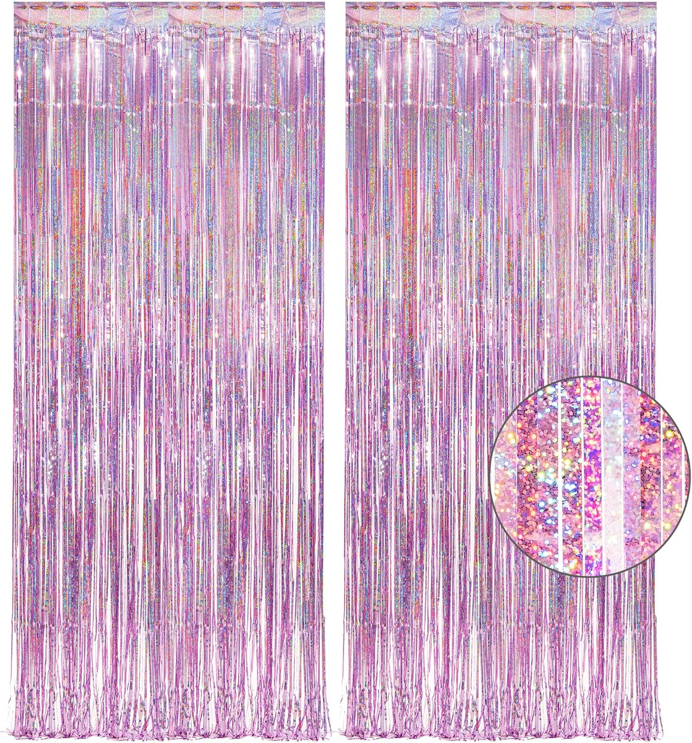 Pink Tinsel Curtain Party Backdrop - GREATRIL Foil Fringe Curtain Lilac Pink Party Streamers for Princess Bachelorette Euphoria Theme Party Decorations - 2 Packs