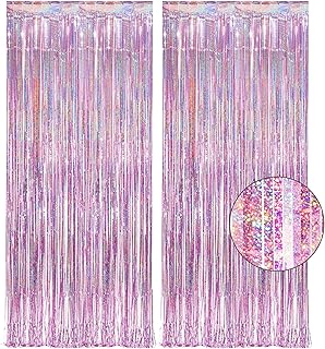 Pink Tinsel Curtain Party Backdrop - GREATRIL Foil Fringe Curtain Lilac Pink Party Streamers for Princess Bachelorette Euphoria Theme Party Decorations - 2 Packs