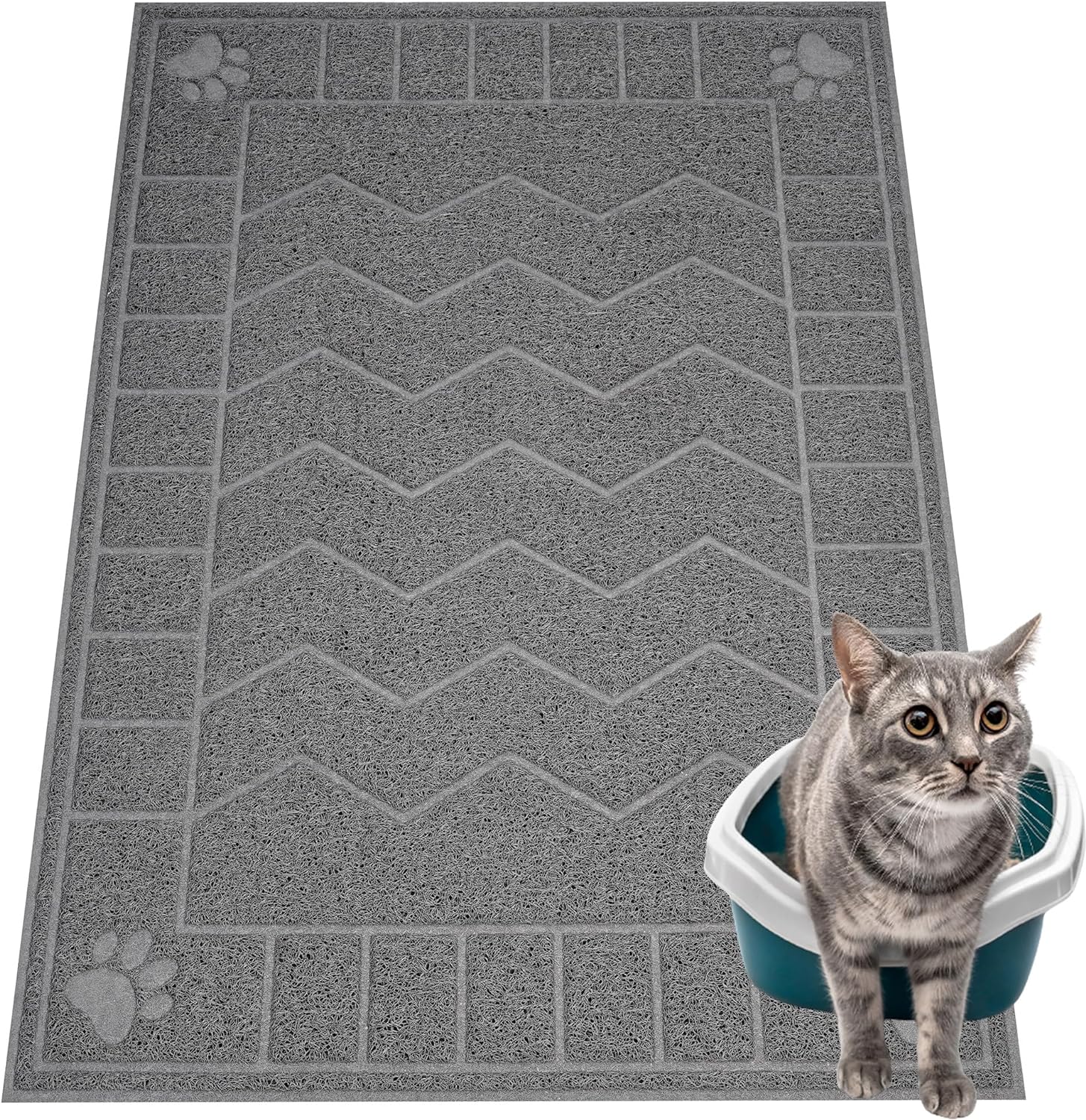 Motsamla Cat Litter Box Mat, 35" x 24" Large Kitty Litter Trapping Mat Keep Floor Clean, Litter Box Mat Scatter Control, Waterproof, Easy to Clean, Durable Large Size Litter Mats for Floor