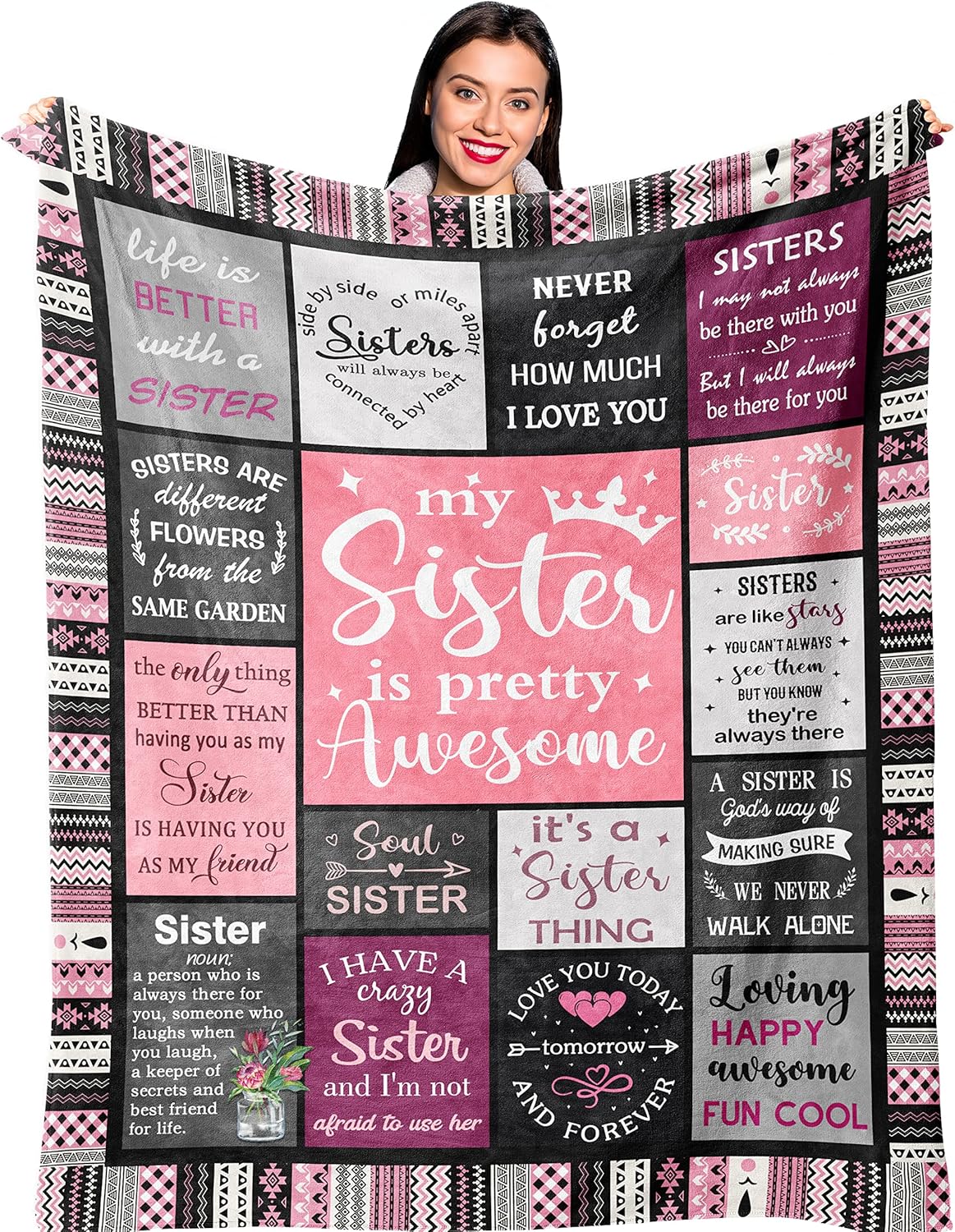 Sister Gifts, Sister Birthday Gifts from Sister, Best Friend Birthday Gift for Women, Bestie Gifts for Women, Big Sister Gift from Little Sister Blanket 60” x 50”, Soul Sister Gifts for Girls