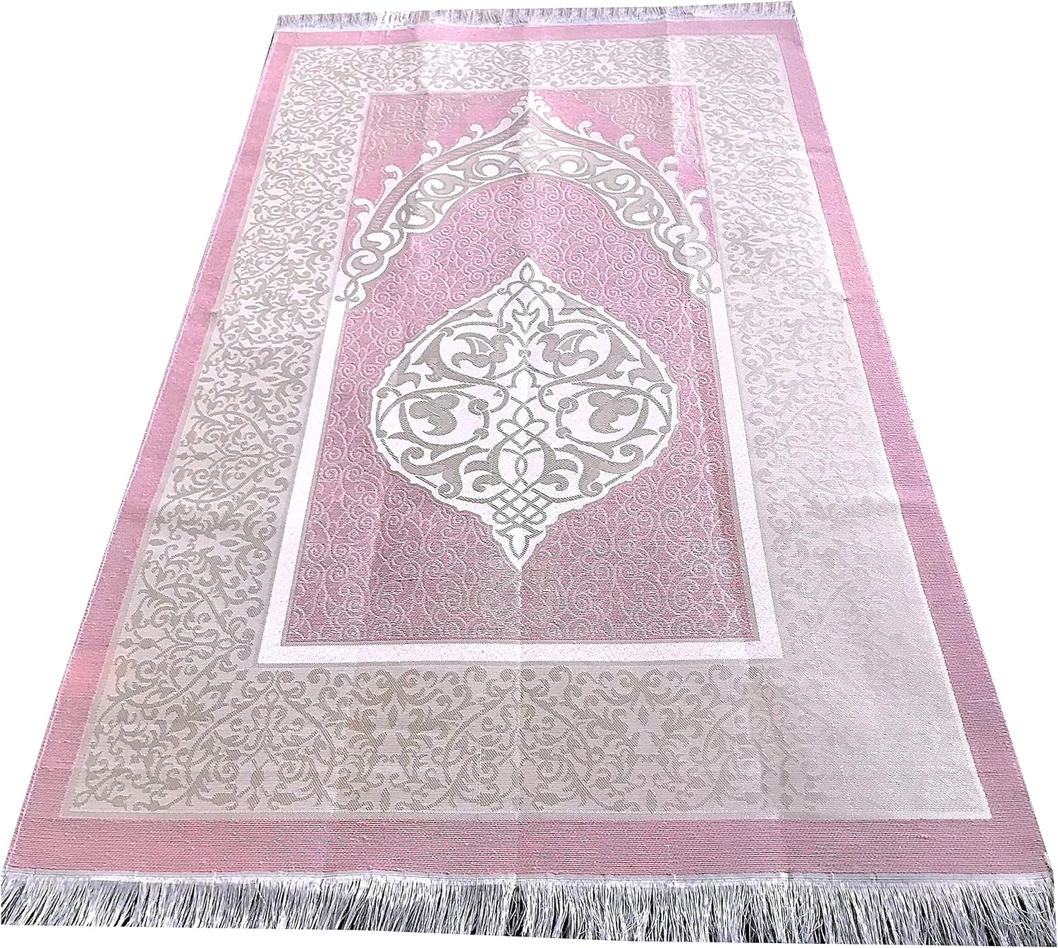 bazachi Mihrab Taffeta Ottoman, Portable Prayer Mat/Rug - Made In Turkey (Pink)