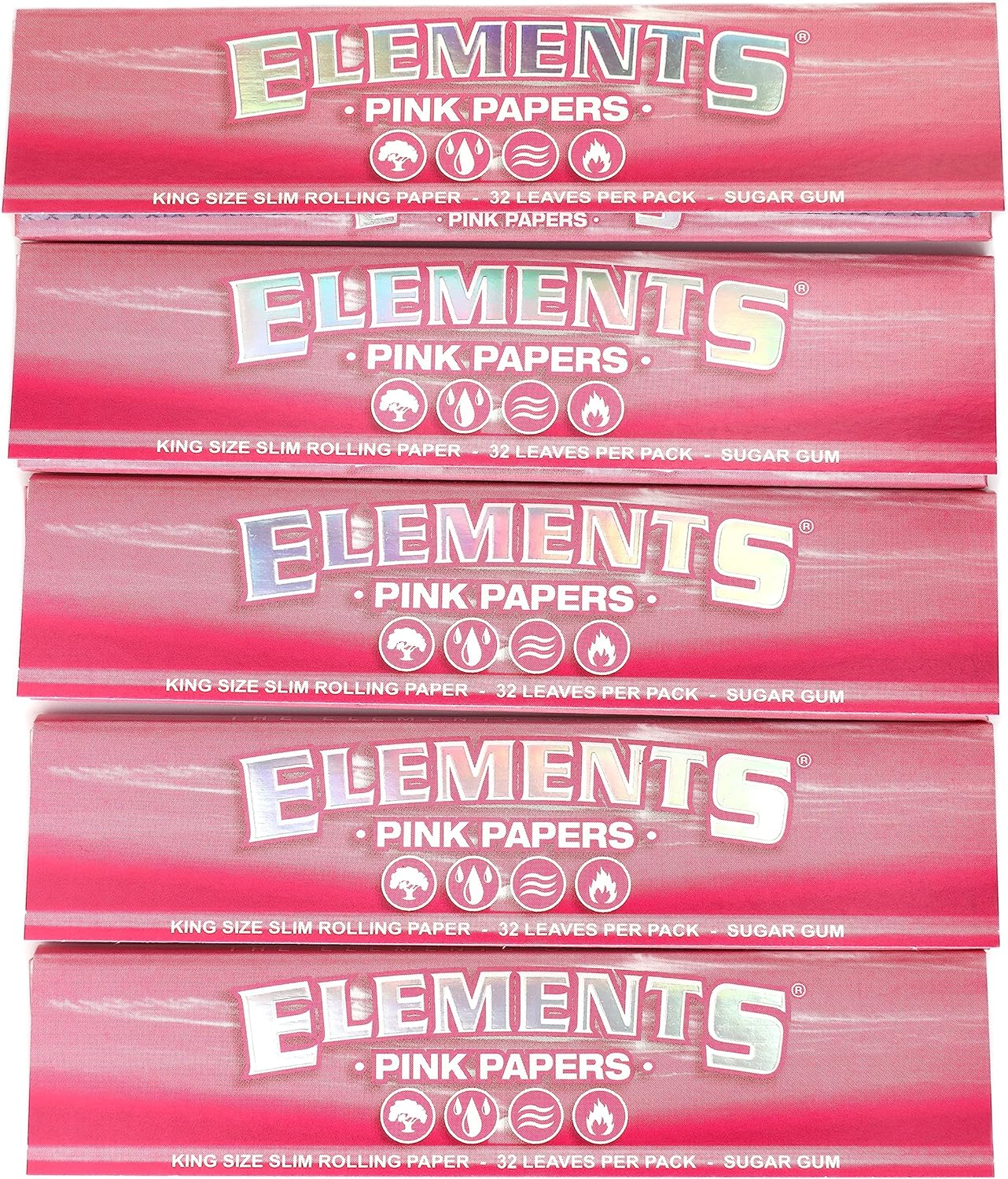 Elements Ultra thin King Size Slim PINK rolling paper - 5 booklets / 160 papers