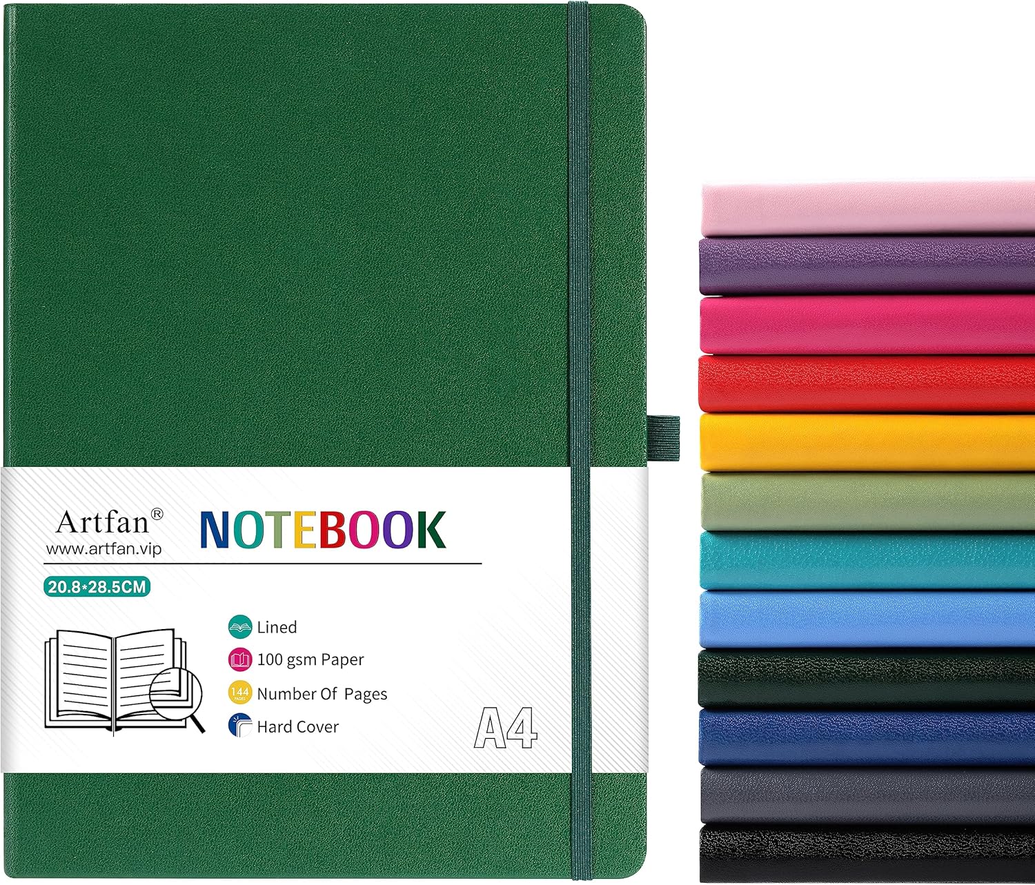 Artfan Notebook A4 - A4 Notebook with Premium Paper, Faux Leather Classic Writing Notebook Journal, 8.35" X 11.45", Hardcover, Dark Green…