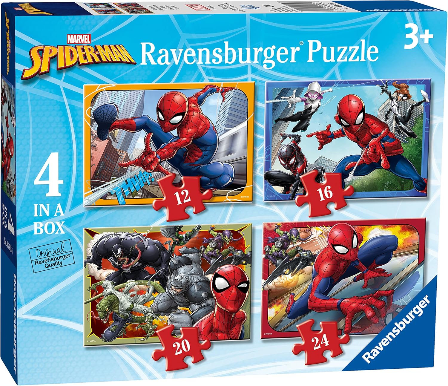 Ravensburger Marvel Spiderman 4 in Box (12, 16, 20, 24 Piece) Jigsaw Puzzles for Kids Age 3 Years Up for Kids