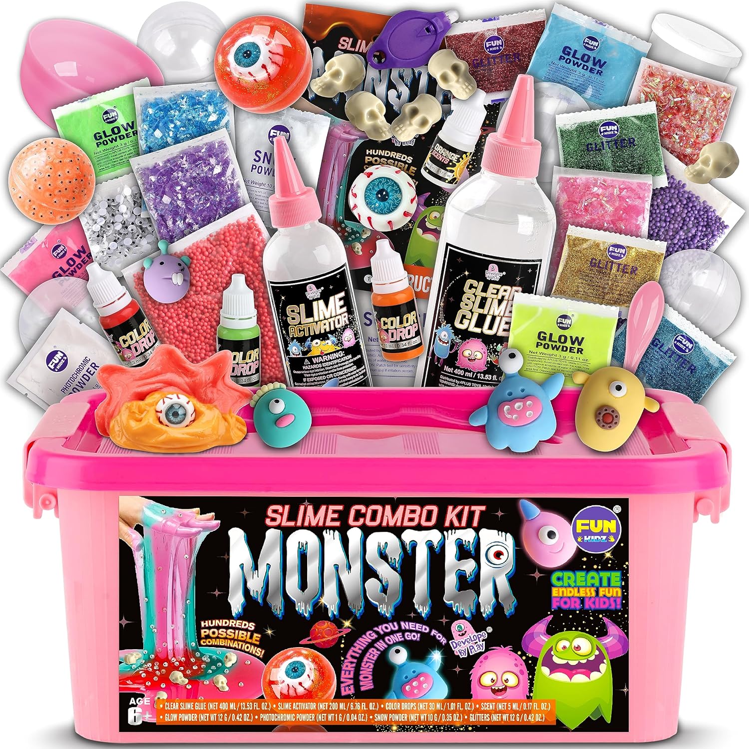 Halloween Toy Monster Slime Kit for Girls Ages 6-12, FunKidz Glow in Dark Slime Making Kit for Kids Make Soft Slime Balls with Photochromic Powder Kid Ideal Party Gifts