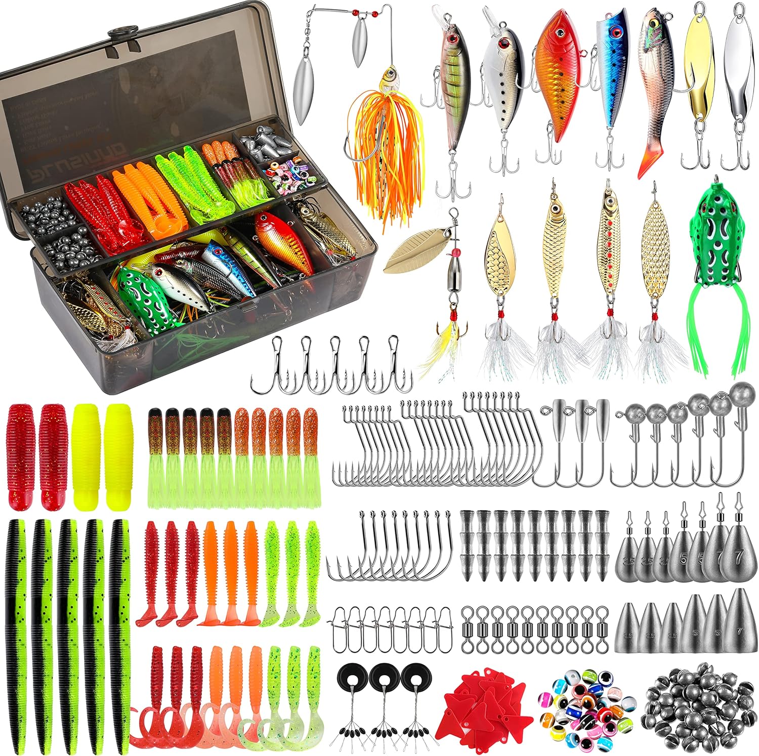 PLUSINNO Fishing Lures, 292/210Pcs Tackle Box with Tackle Included, Crankbaits, Hooks, Weights, Fishing Accessories kit, Fishing Bait Lure Gear Kit Gift for Men Bass,Trout