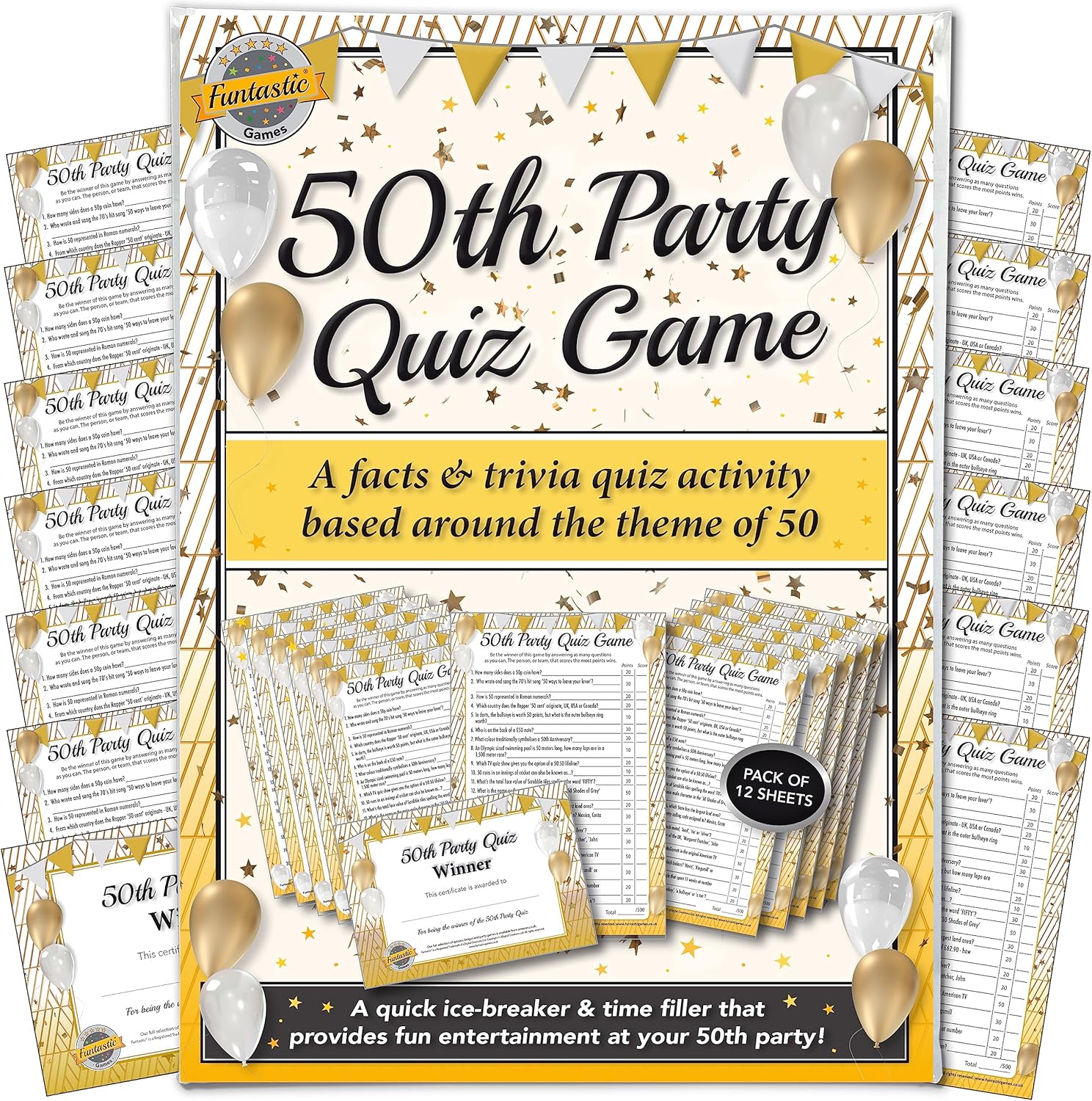 50th Party Quiz Activity Game | A quick ice-breaker time filler providing fun entertainment | Great accessory idea for table decoration