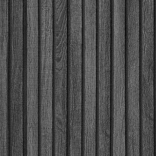 VEELIKE 15.7''x354'' Modern Charcoal Black Wood Slat Wallpaper Peel and Stick Dark Wooden Slat Wall Panel Contact Paper for Walls Adhesive Removable Wood Wallpaper for Bedroom Living Room Farmhouse