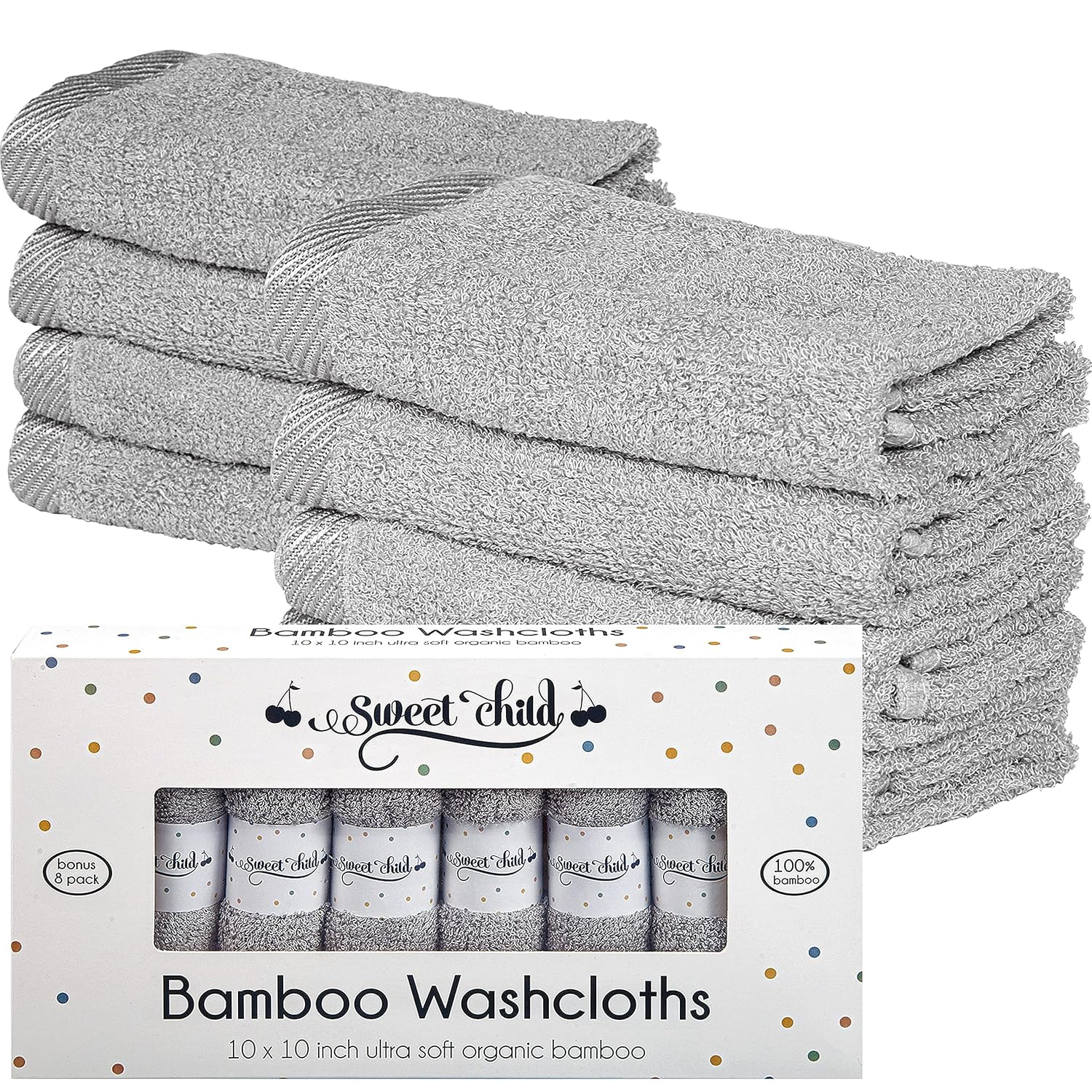 Sweet Child 8-Pack Baby Washcloths -Super Soft Rayon Washcloth, Baby Wash Cloths for Newborn,Infants and Kids, Bath Baby Towels, Body and Face Towel, Face Cloths for Washing Face