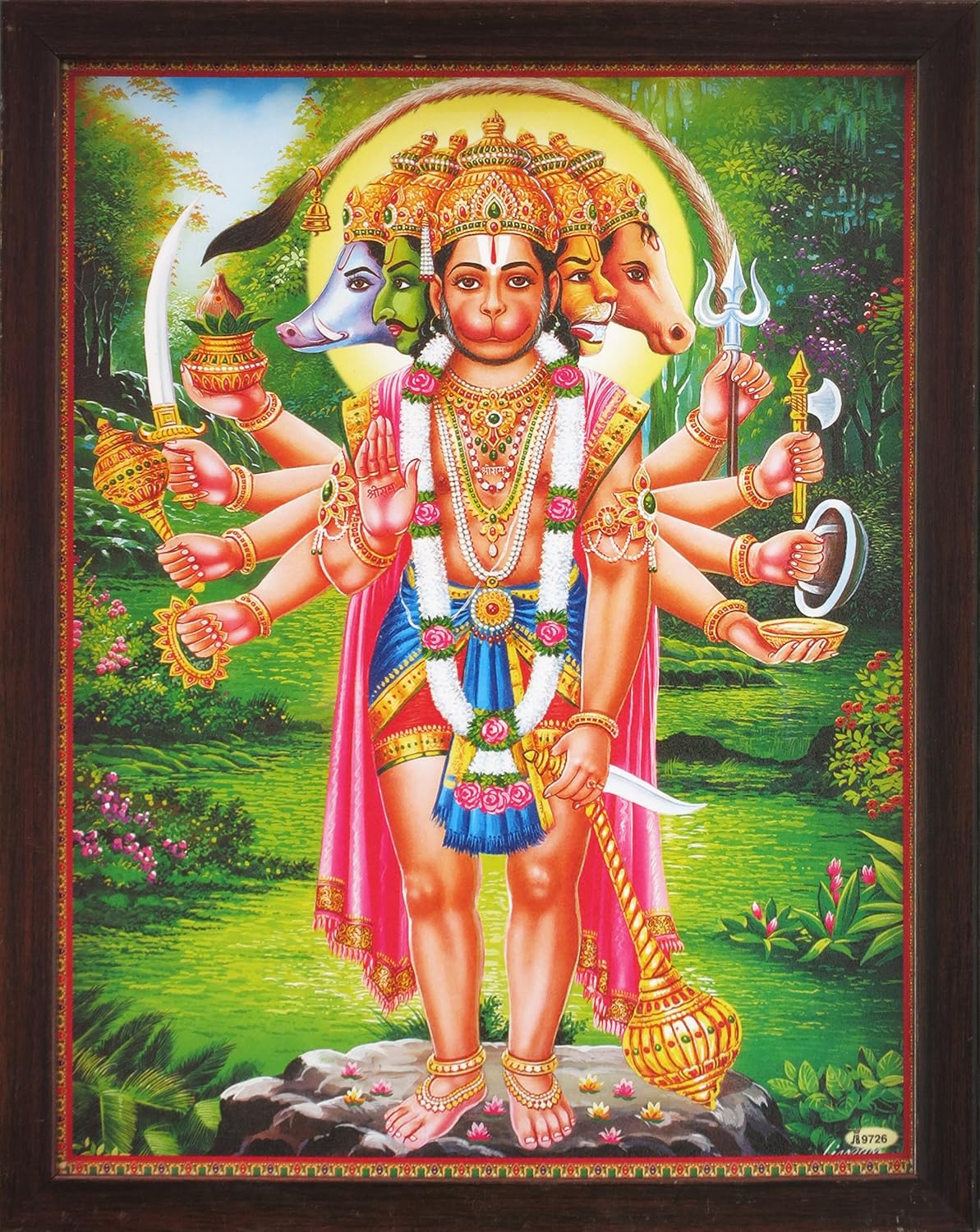 SANVIKA Panchmukhi Hanuman Poster Painting with Frame – Sacred Hindu Artwork for Worship and Decoration (220-9)