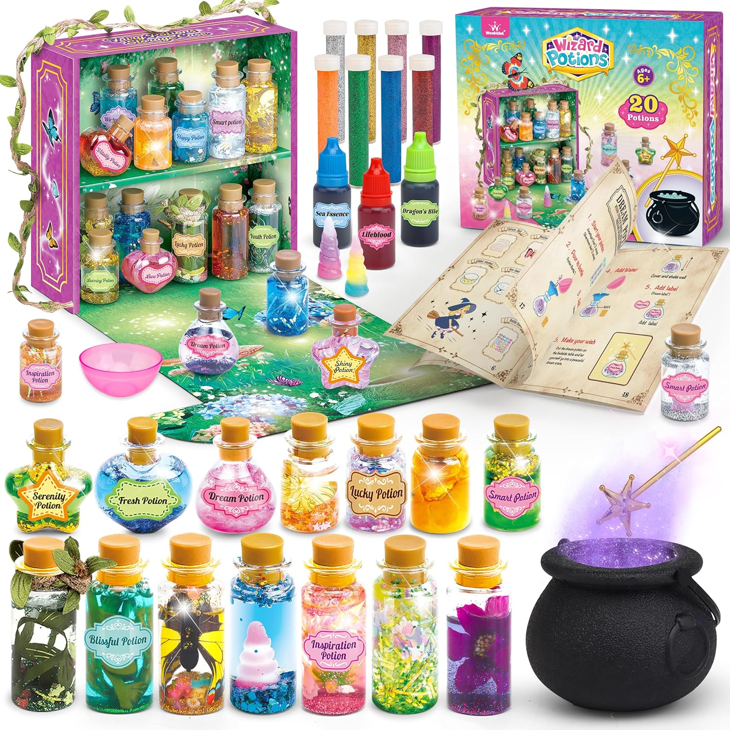 wookidel Fairy Magic Craft Kit for Kids with 20PCS Potion Bottles - Fairy Magical Potions Making Craft Kit - Gift for Christmas, Birthday, Creative Art Craft Kit for Girls Boys 6 7 8 9 10 Year Old
