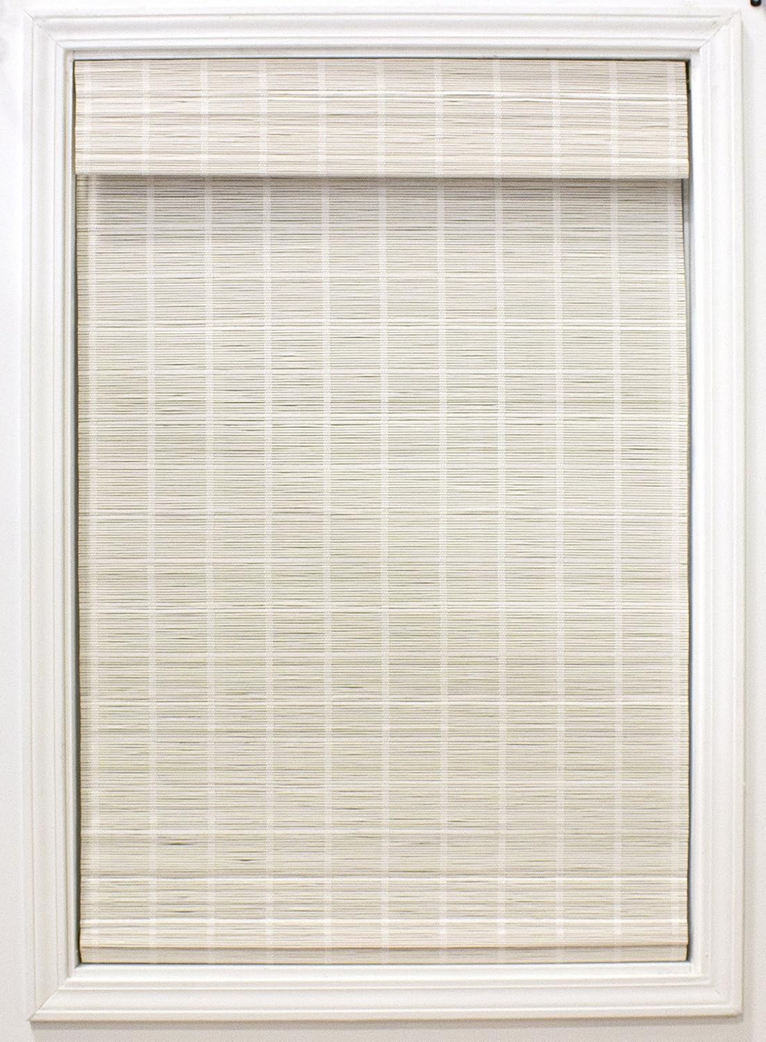 Radiance Cordless Bamboo Roman Shades for Windows - Bamboo Blinds for Semi-Private Light Control - Easy to Lift & Fold Up Window Shades - White - 27" W x 64" L - (2215324E)