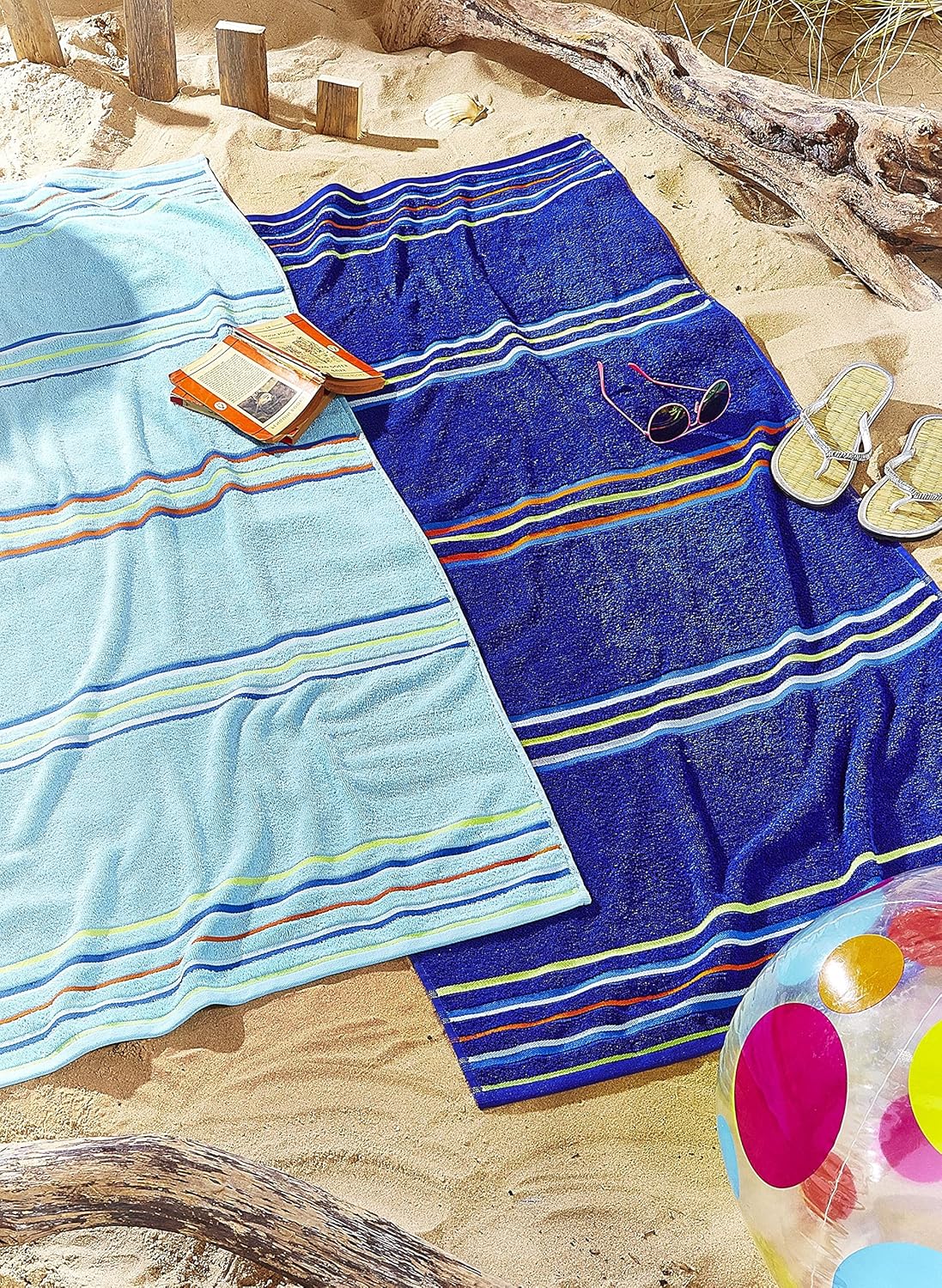 Catherine Lansfield Rainbow Cotton Beach Towel Pair Blue