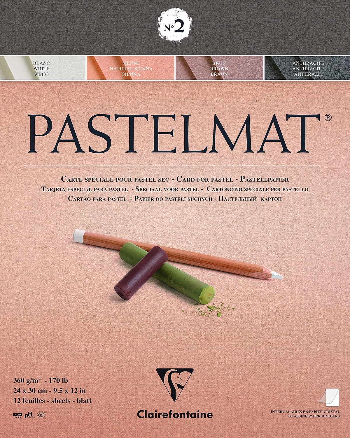 Clairefontaine 96007C - Pastelmat Glued Pad No. 2-12 sh Special Card for