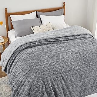 Bedsure Sherpa Queen Size Blanket for Bed - Fuzzy Soft Cozy Blanket Queen Size, Fleece Thick Warm Blanket for Winter, Grey, 90x90 Inches