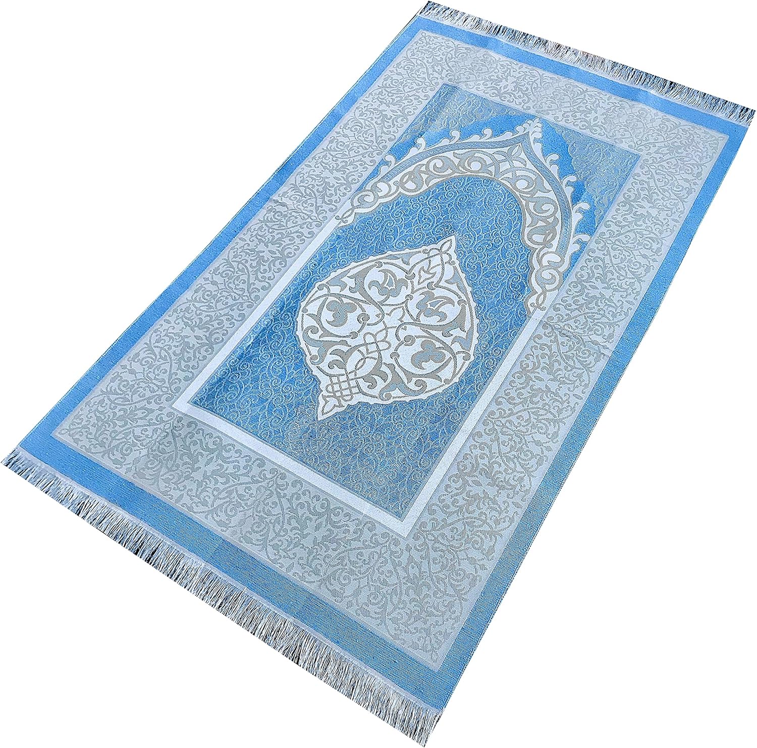 bazachi Mihrab Taffeta Portable Ottoman Prayer Mat/Rug - Made In Turkey (Baby Blue)