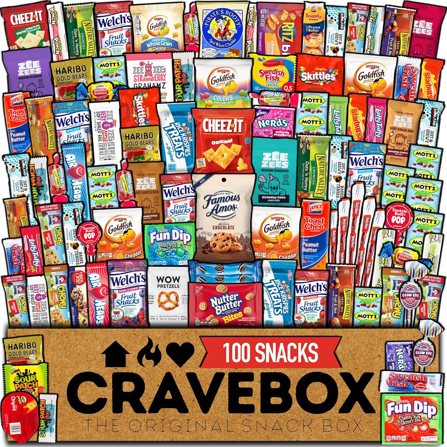 CRAVEBOX Snack Box (100 Count) Halloween Variety Pack Care Package Gift Basket Adult Kid Guy Girl Women Men Birthday College Student Office College Back to School