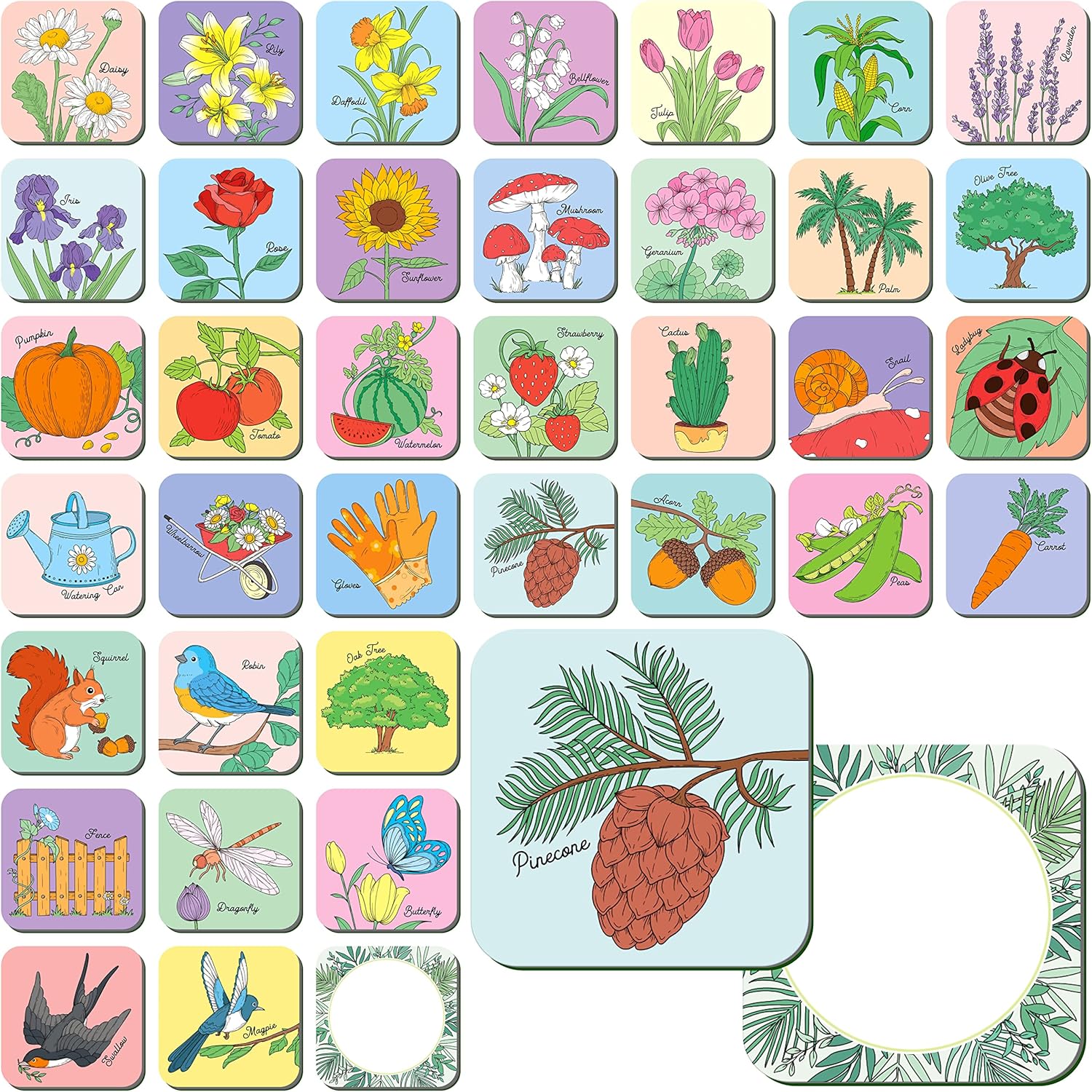Hebayy Memory Matching Game, 72 PCS Grow A Garden Matching Cards for Toddlers 36 Designs Memory Cards Educational Toys for Preschool 4 5 6 Years Old