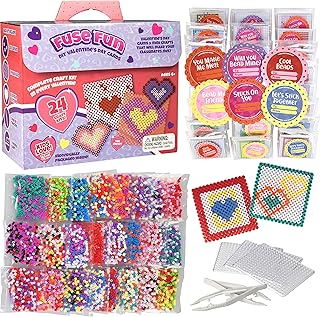 Heart Themed Fuse Bead Kits (24ct)- Perfect Goodie Bag Party Favors for Kids Birthday Party - Each Includes Pixel Art Craft Activity w Perler Beads - Kids Multi-Item Party Favor Packs for Boys & Girls