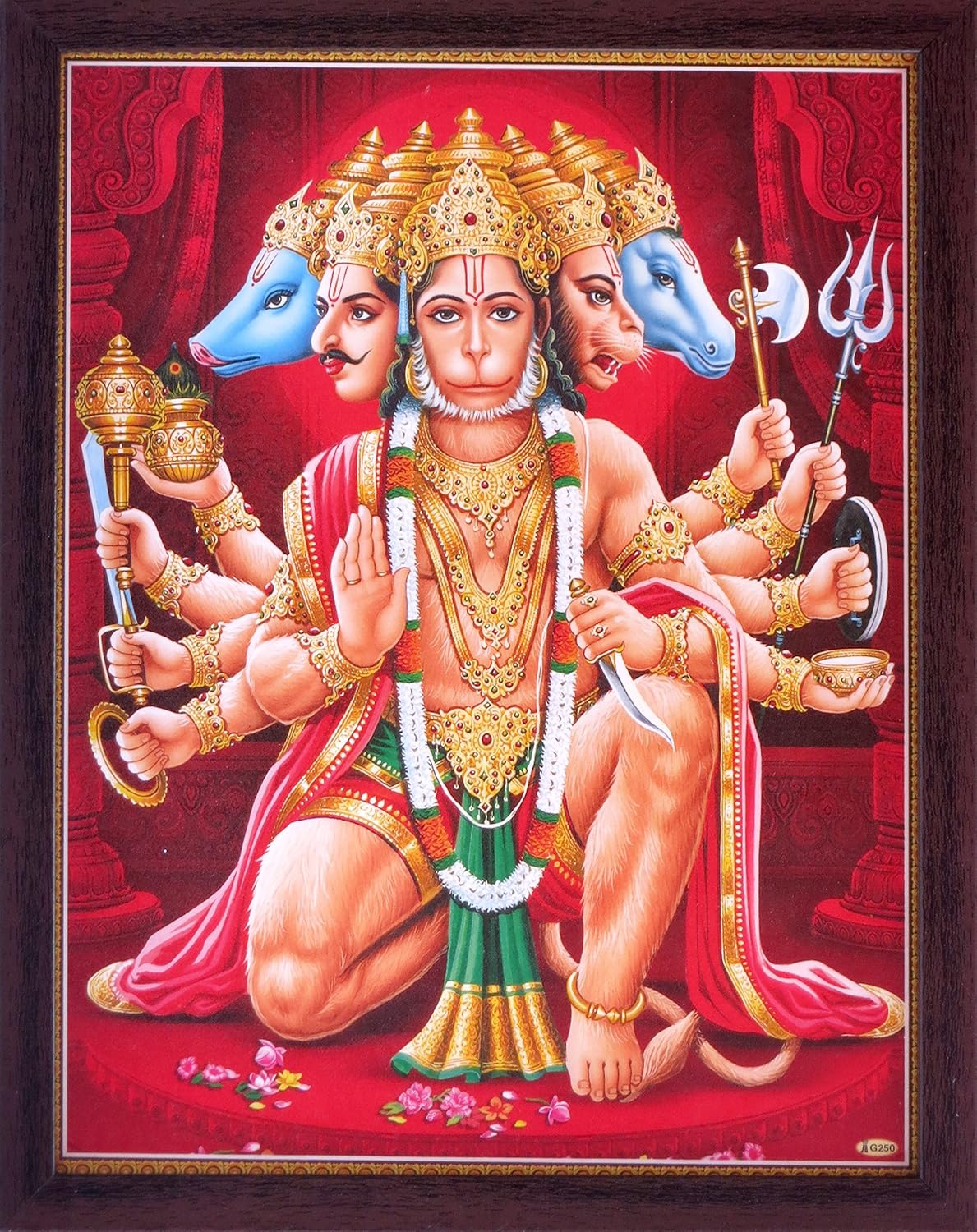 SANVIKA Panchmukhi Hanuman Poster Painting with Frame – Sacred Hindu Artwork for Worship and Decoration (220-63)