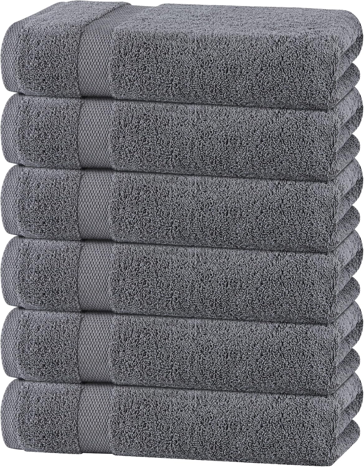 White Classic Wealuxe Grey Towels for Bathroom 6 Pack, Cotton Bath Towel Set for Hotel, Gym, Spa, Soft Extra Absorbent Quick Dry 24x50 Inch