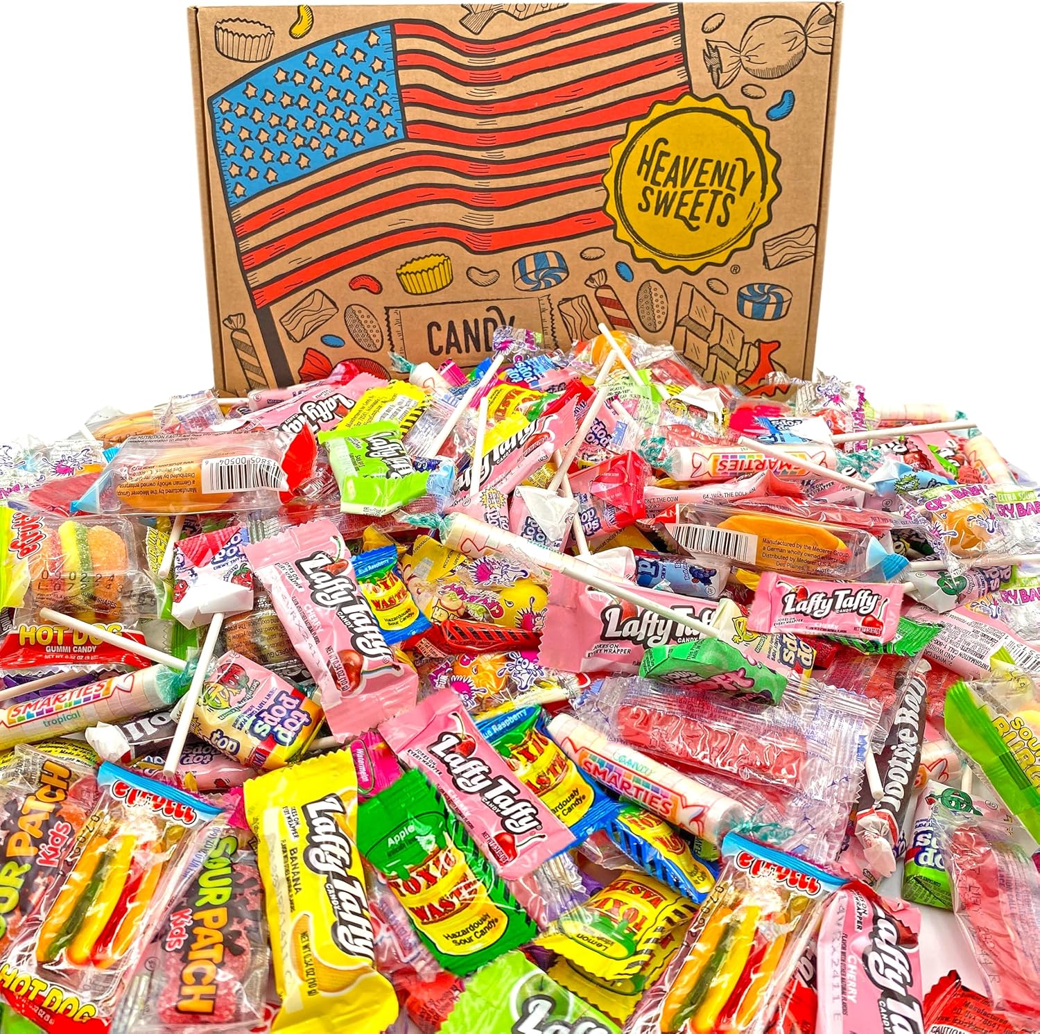 Heavenly Sweets | American Sweets Gift Box | 120+ Piece USA Party Sweets Candy Kids Adults | Pinata Birthday Anniversary Fathers Day Independence Day 4th July Hamper | Mixed Assortment