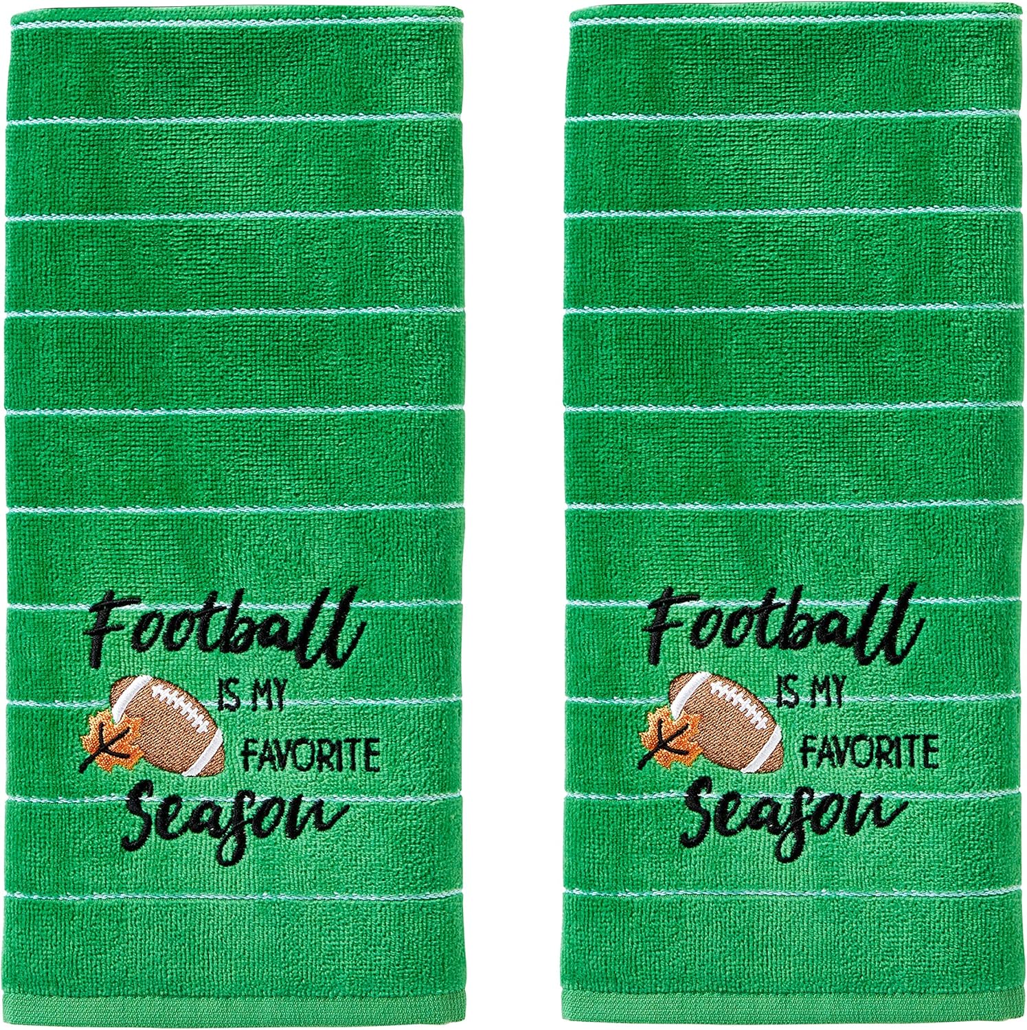 SKL Home Fall Football is My Favorite Season Hand Towel 2pc Set for Bath/Kitchen/Bar & Gift, Green