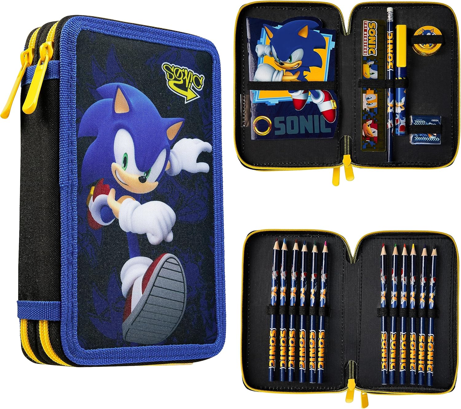 SONIC THE HEDGEHOG Pencil Case with Stationery Included School Supplies Filled Pencil Case Colouring Pencils Boys Gifts