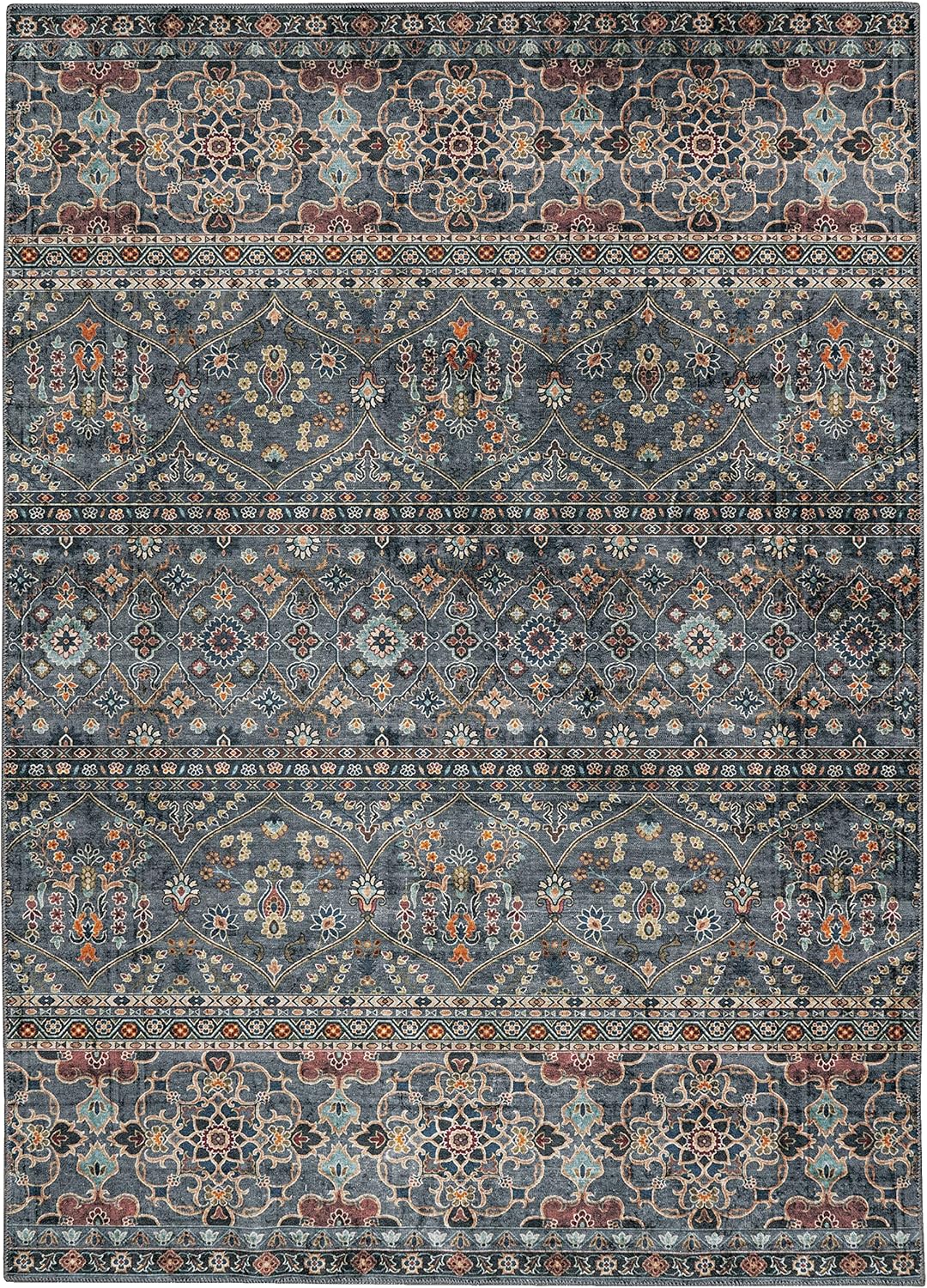 Linon Home Decor Products The Anywhere Washable Rug Jasper Teal & Ivory 3' X 5' Accent Rug